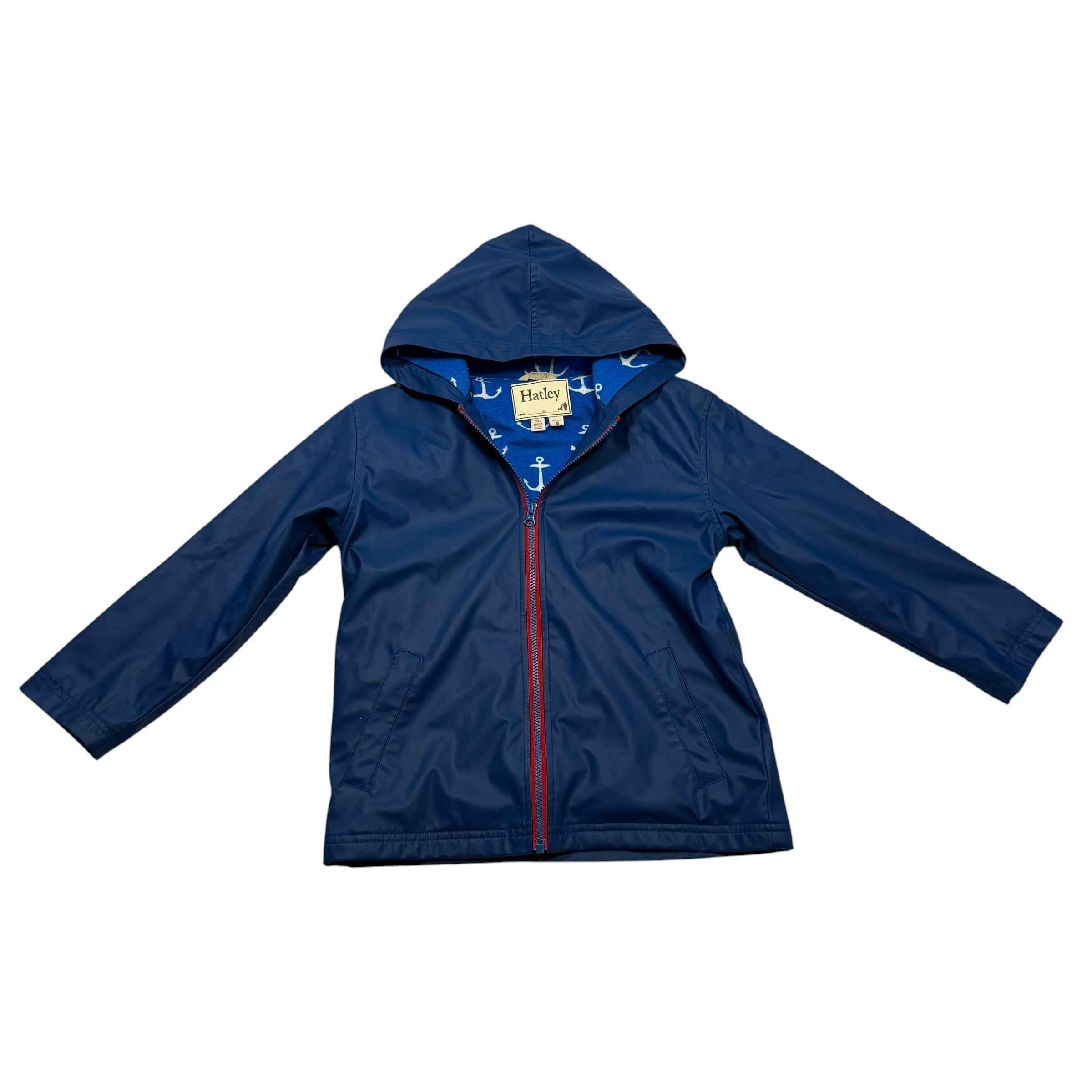 Hatley Size 8 Zip Up Terry Lined Blue Rain Jacket