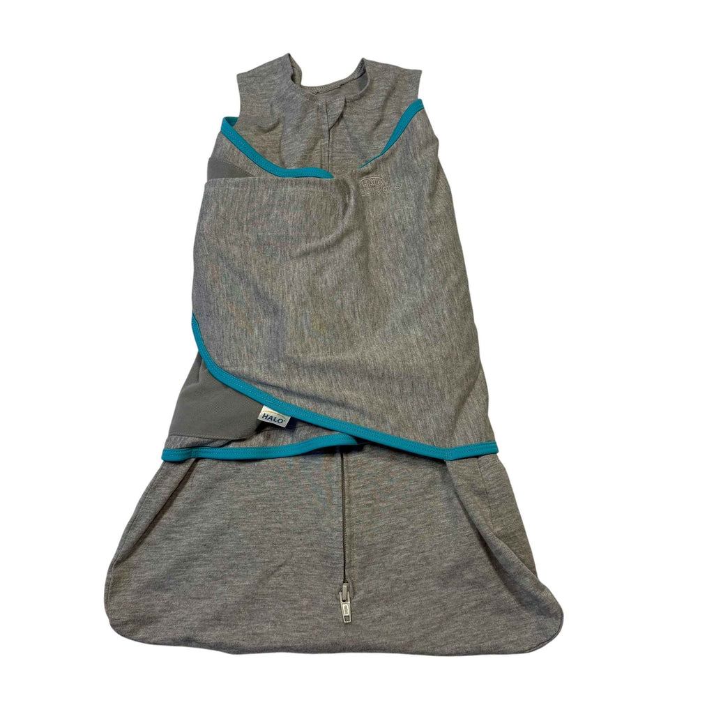 HALO SleepSack Swaddle Blanket - Solid Gray with Teal Trim (Size 0–3 Months) - Ready Kids Canada