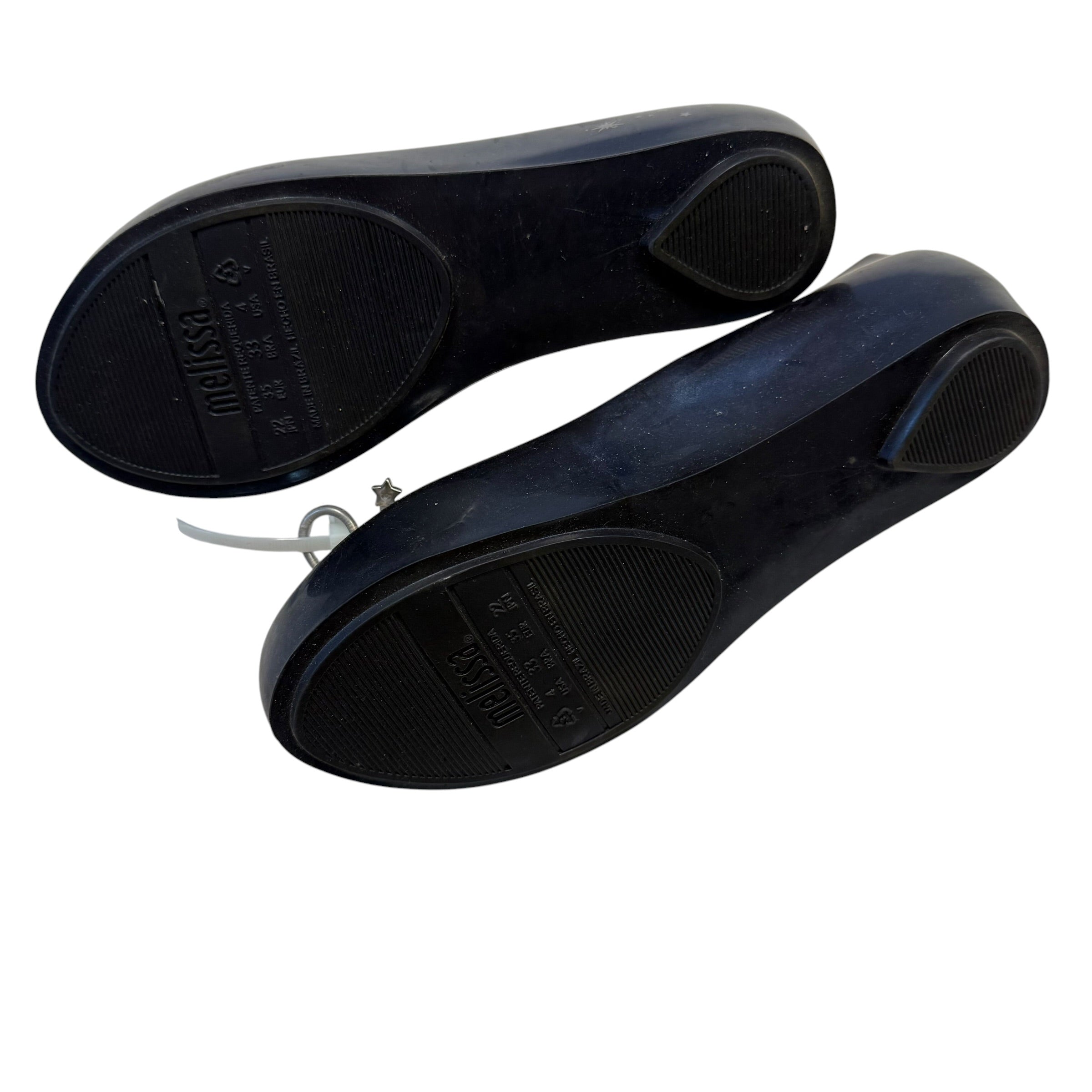 Mini Melissa Mar Jelly Sandal, Navy Blue with Silver Stars and Grey Bow, Big Kid Size 4 - Ready Kids Canada