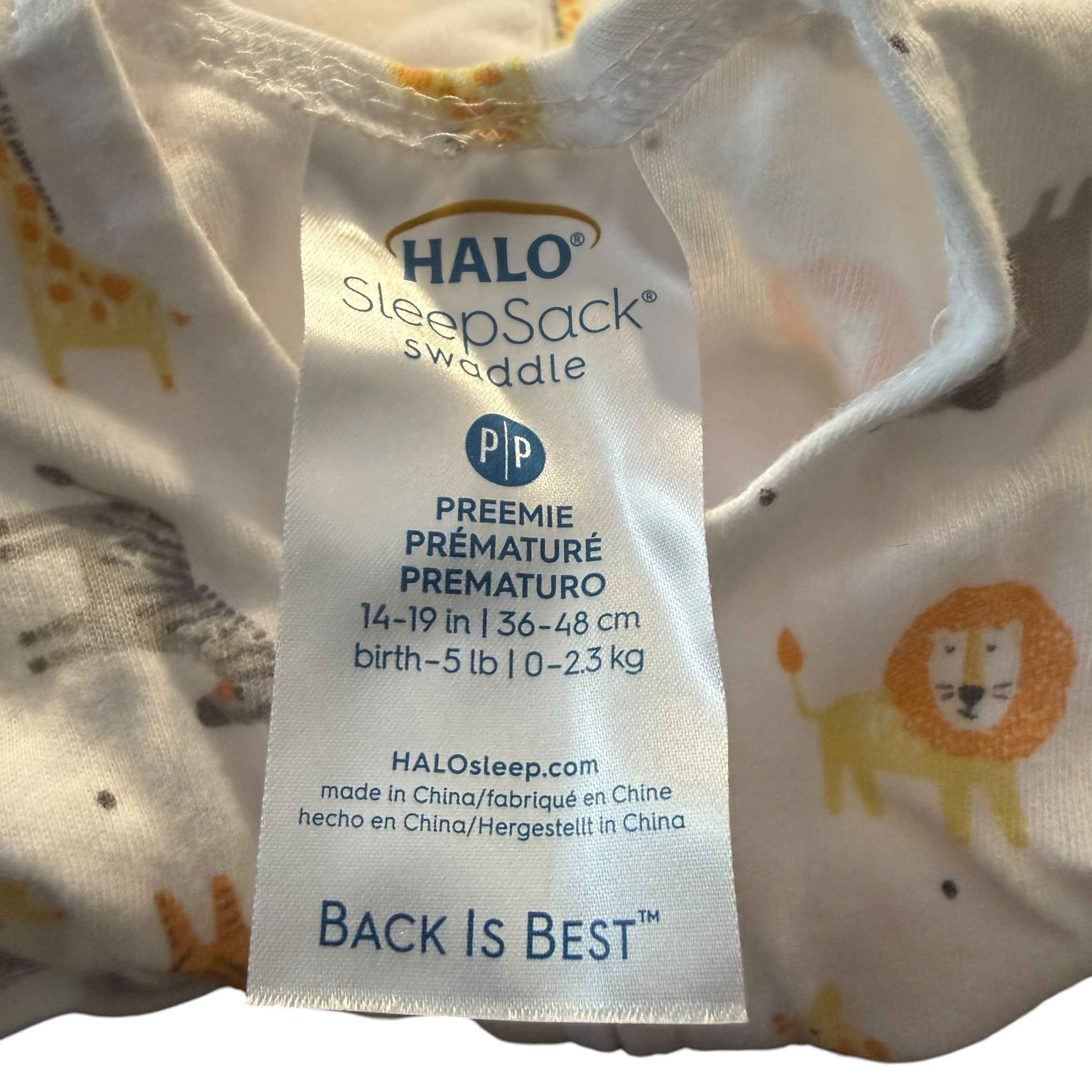 HALO SleepSack Swaddle Blanket - Neutral Jungle Safari Animal Print (Size Preemie) - Ready Kids Canada