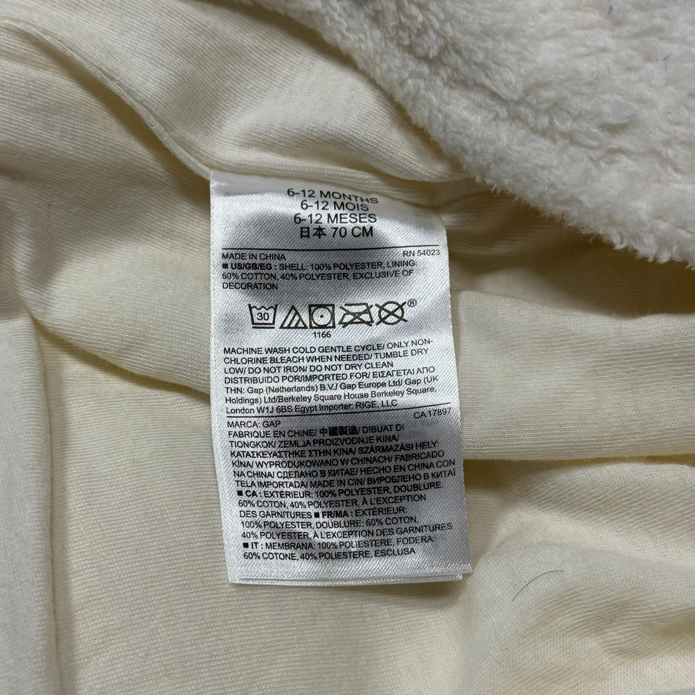 Baby Gap 6-12 Months Fleece Suit Bunting