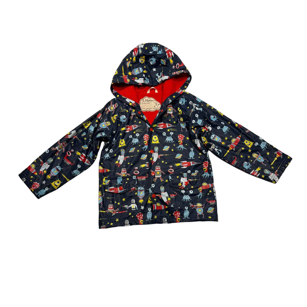 Hatley Aliens Kids Size 7 Rain Jacket