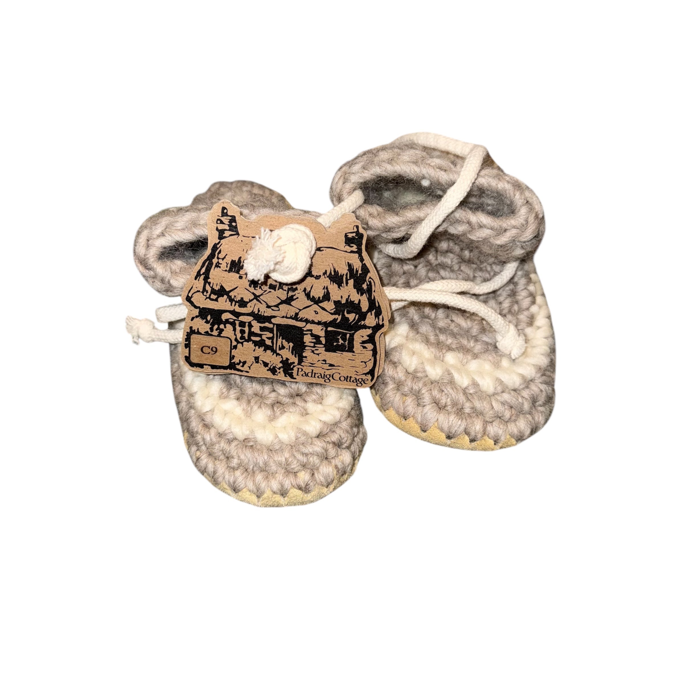 Padraig Cottage slippers grey stripe C9 toddler pure wool sheepskin lined BNWT