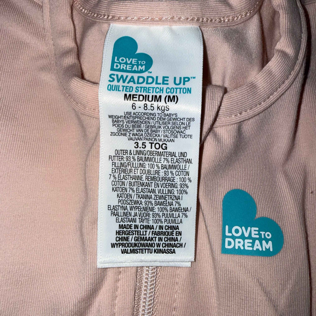Love to Dream Swaddle Up Extra Warm Sleep Sack – Blush Pink Heart Quilting (Medium, 3.5 TOG) - Ready Kids Canada