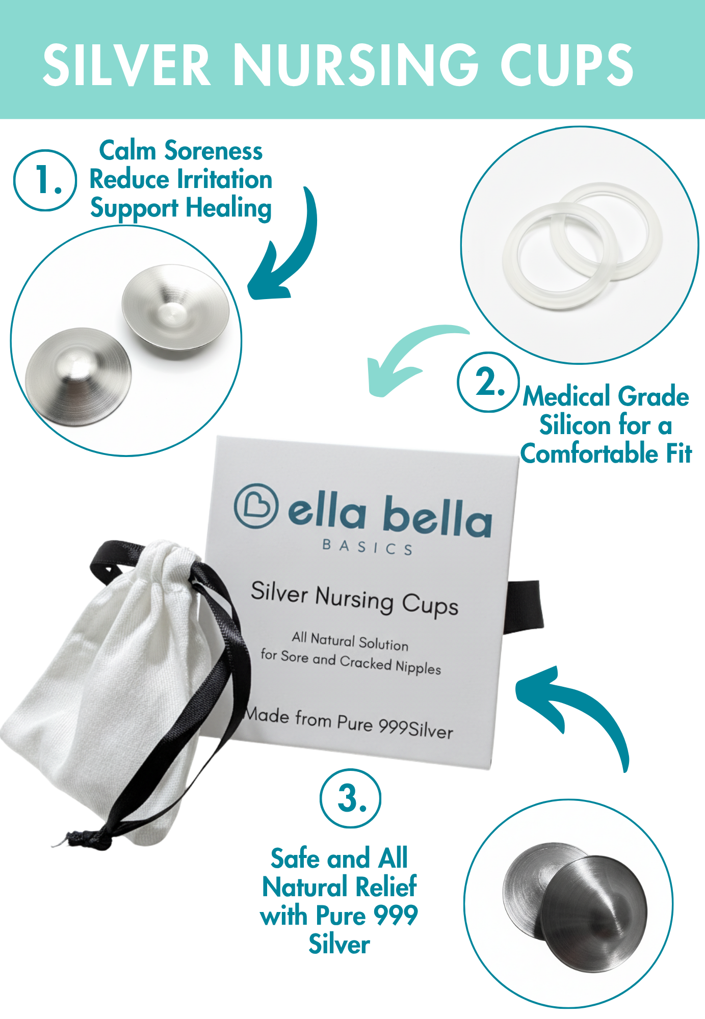 Ella Bella Basics™ 999 Pure Silver Nursing Cups - Ready Kids Canada