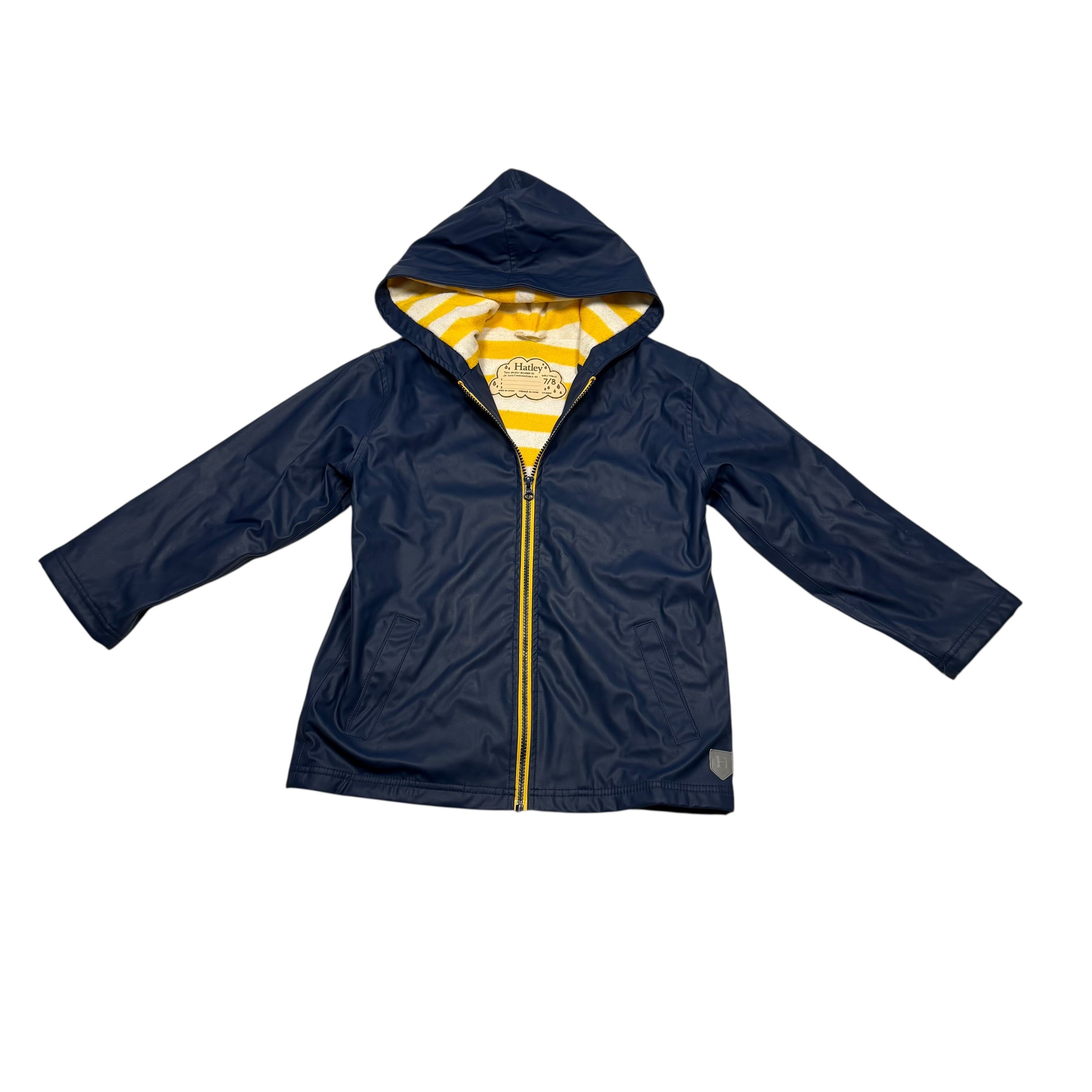 Hatley Zippered Lined Rain Jacket Size 7/8 Kids Navy - Ready Kids Canada
