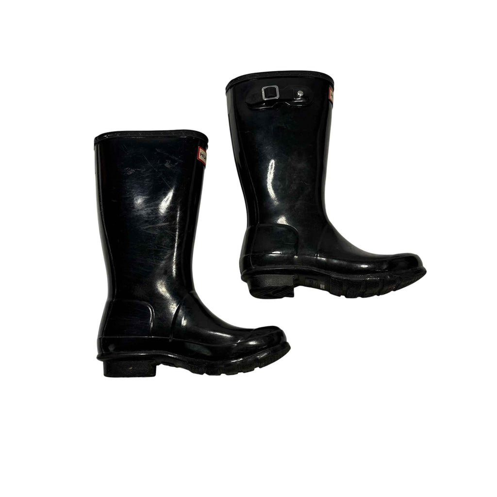 Hunter Black Rain Boots Gloss Big Kid Size 2 Boy or Size 3 Girl