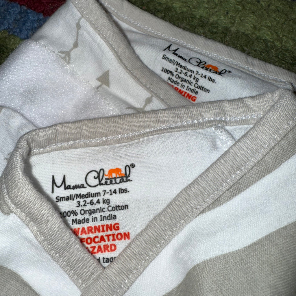 Mama Cheetah organic cotton swaddle sleep sack 7-14 lbs with velcro