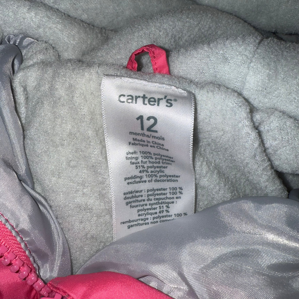Carter's baby girl 12 month snowsuit insulated one-piece