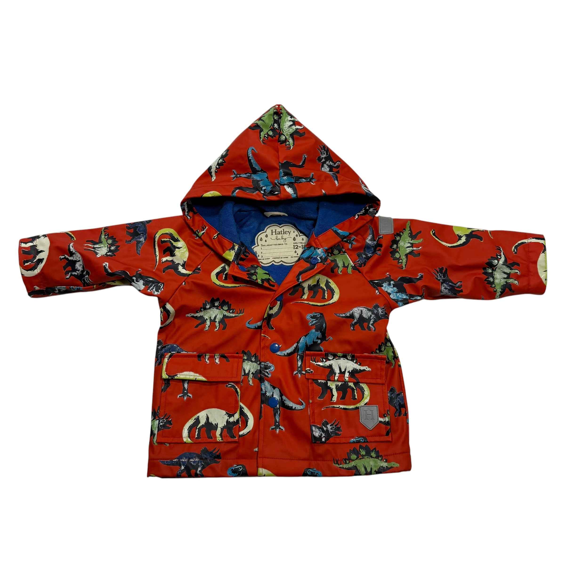 Hatley Rain Jacket 12-18 Months Red Blue Dinosaurs with Lining - Ready Kids Canada
