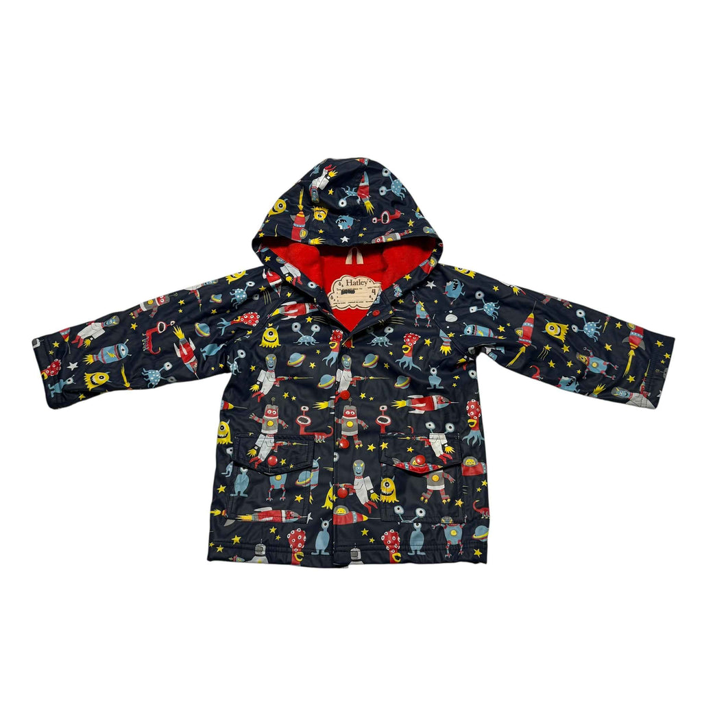 Hatley Terry Lined Rain Jacket Alien Toddler Size 4