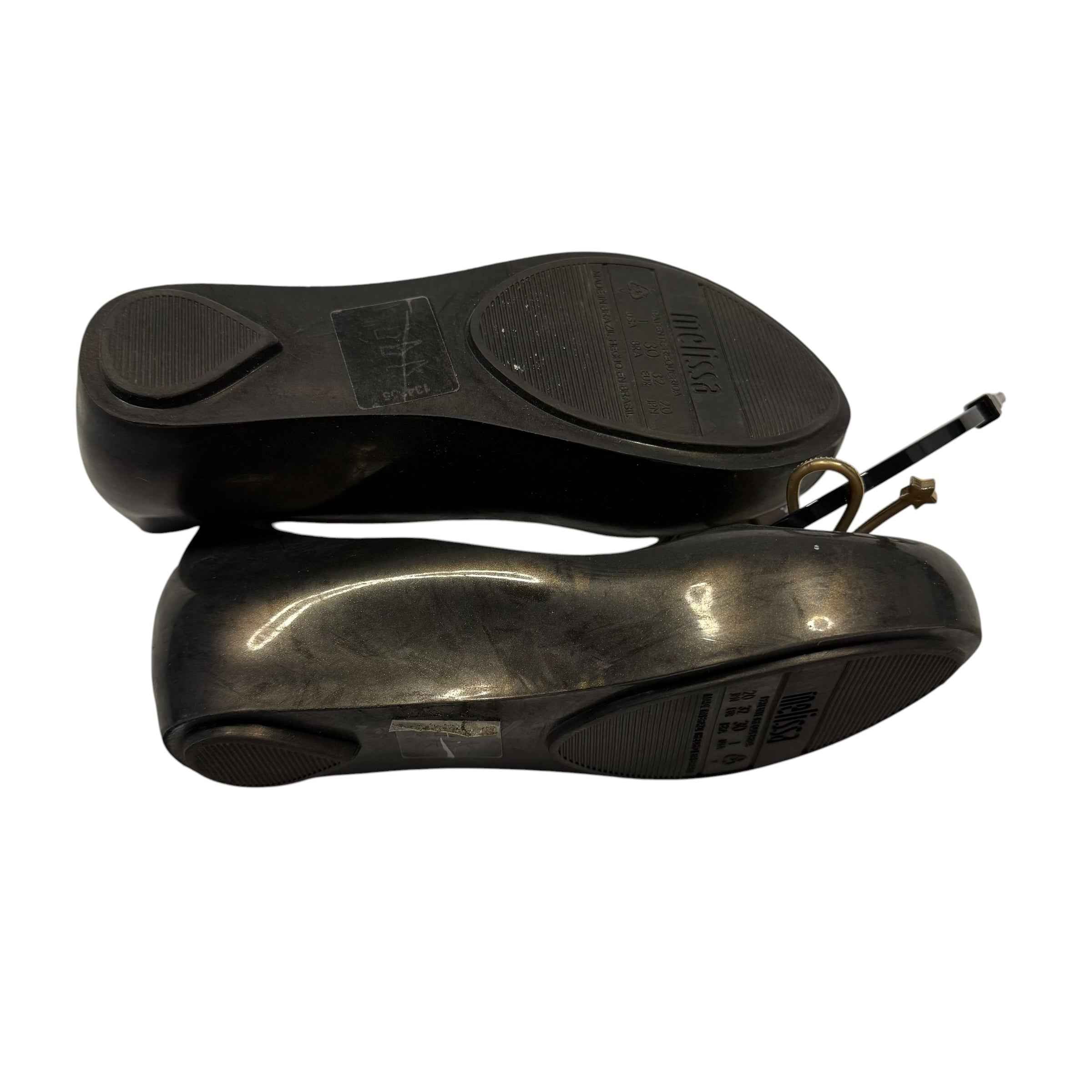Melissa Ultragirl Sweet Jelly Flats - Black with Gold Bow - Big Kid Size 1 - Ready Kids Canada
