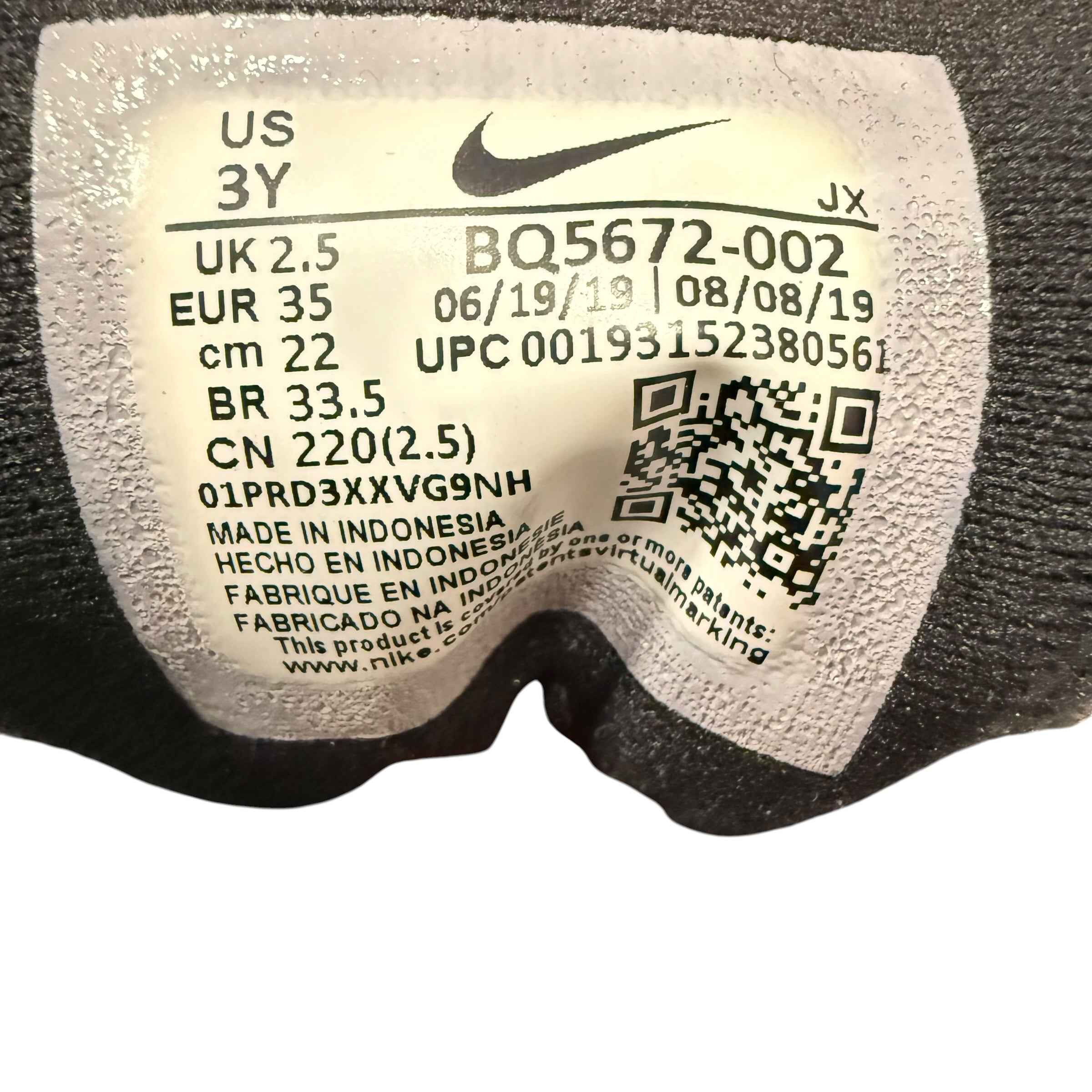Nike Revolution 5 Size 3 Running Shoes Black Pink Velcro