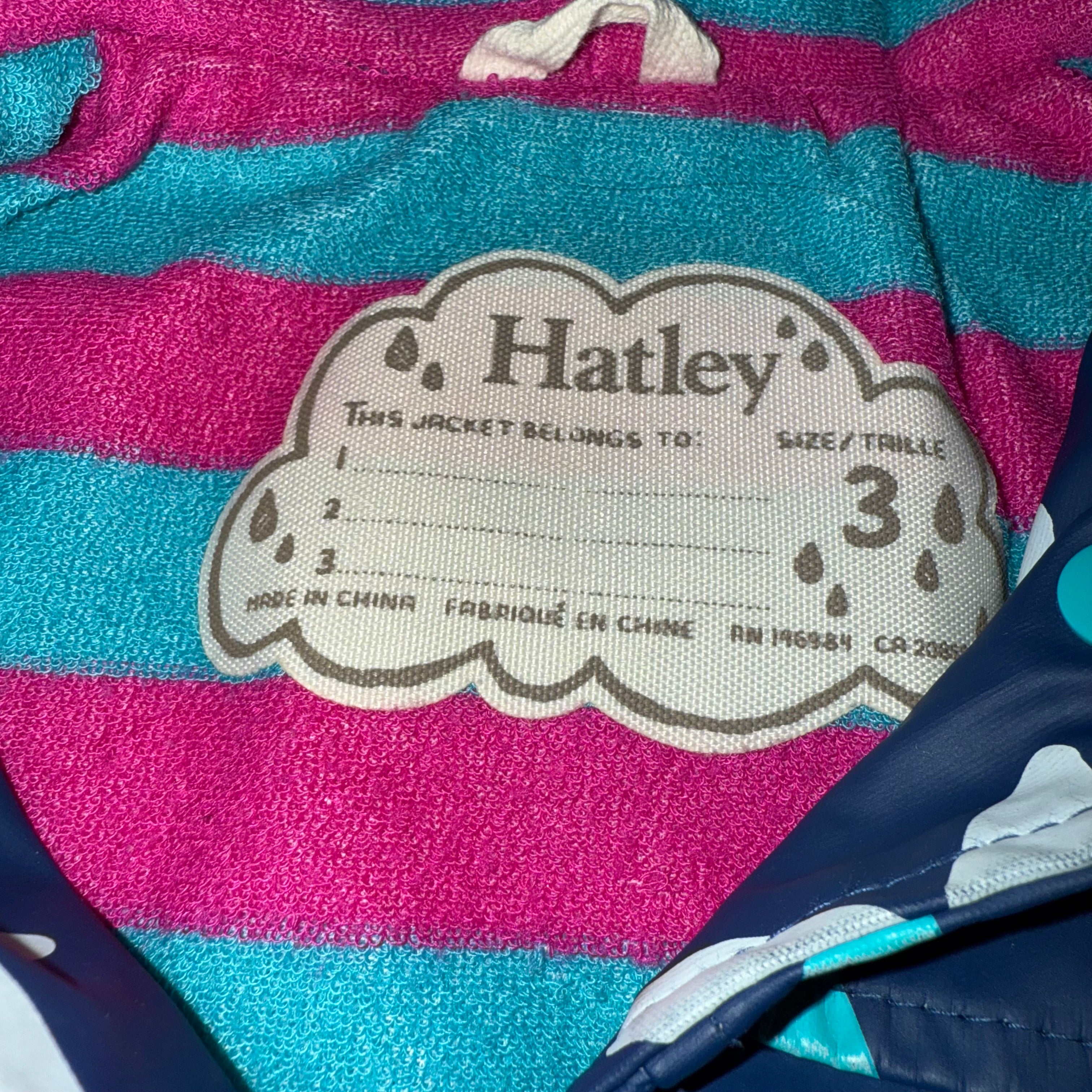 Hatley size 3 toddler rain jacket pink floral with terry cloth lining