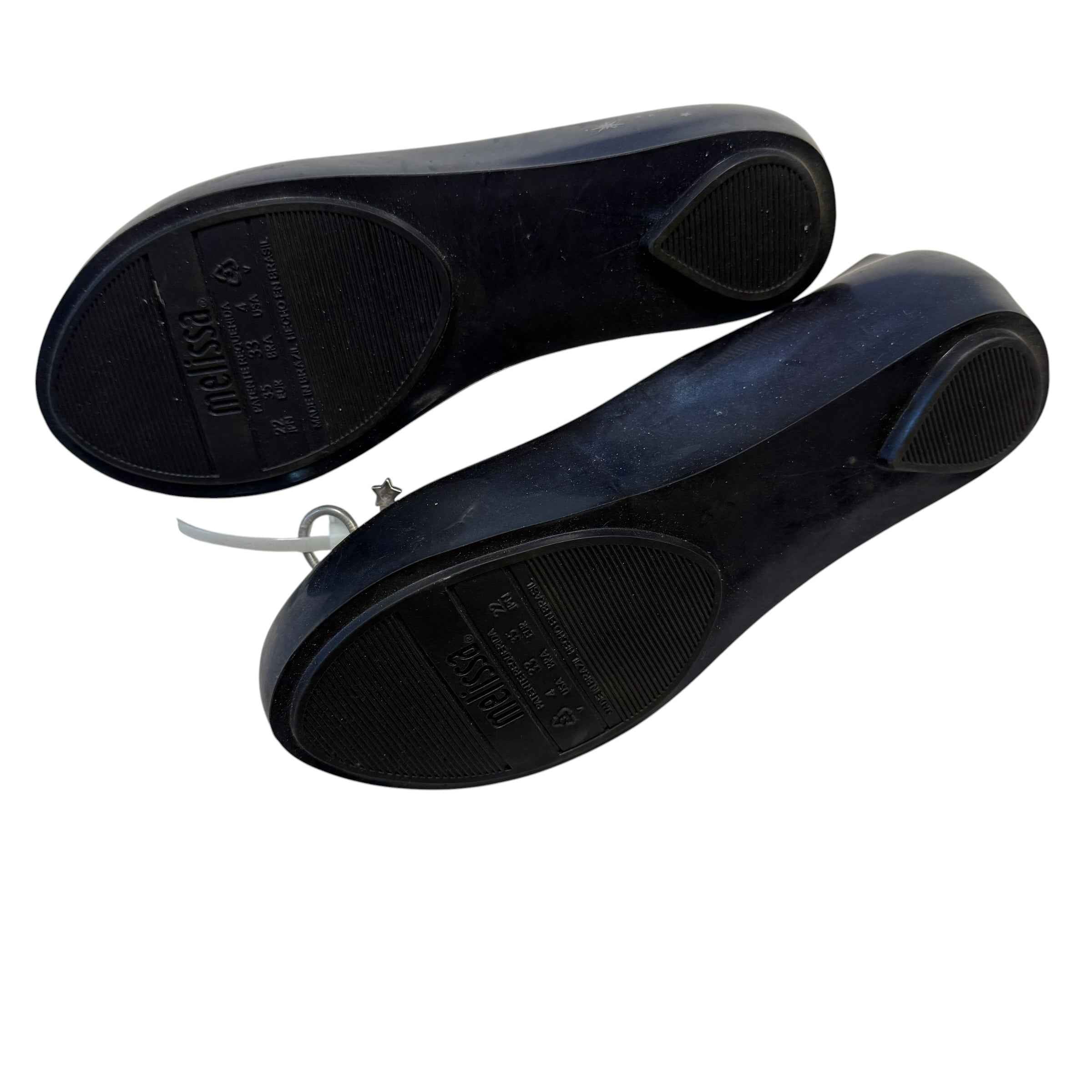 Melissa Kids Black Peep Toe Bow Stars Jelly Flats - US Size 4 Big Kid - Ready Kids Canada