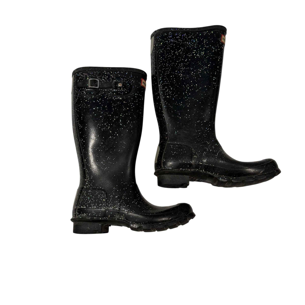 Hunter Size 5 Black Sparkle Rain Boots