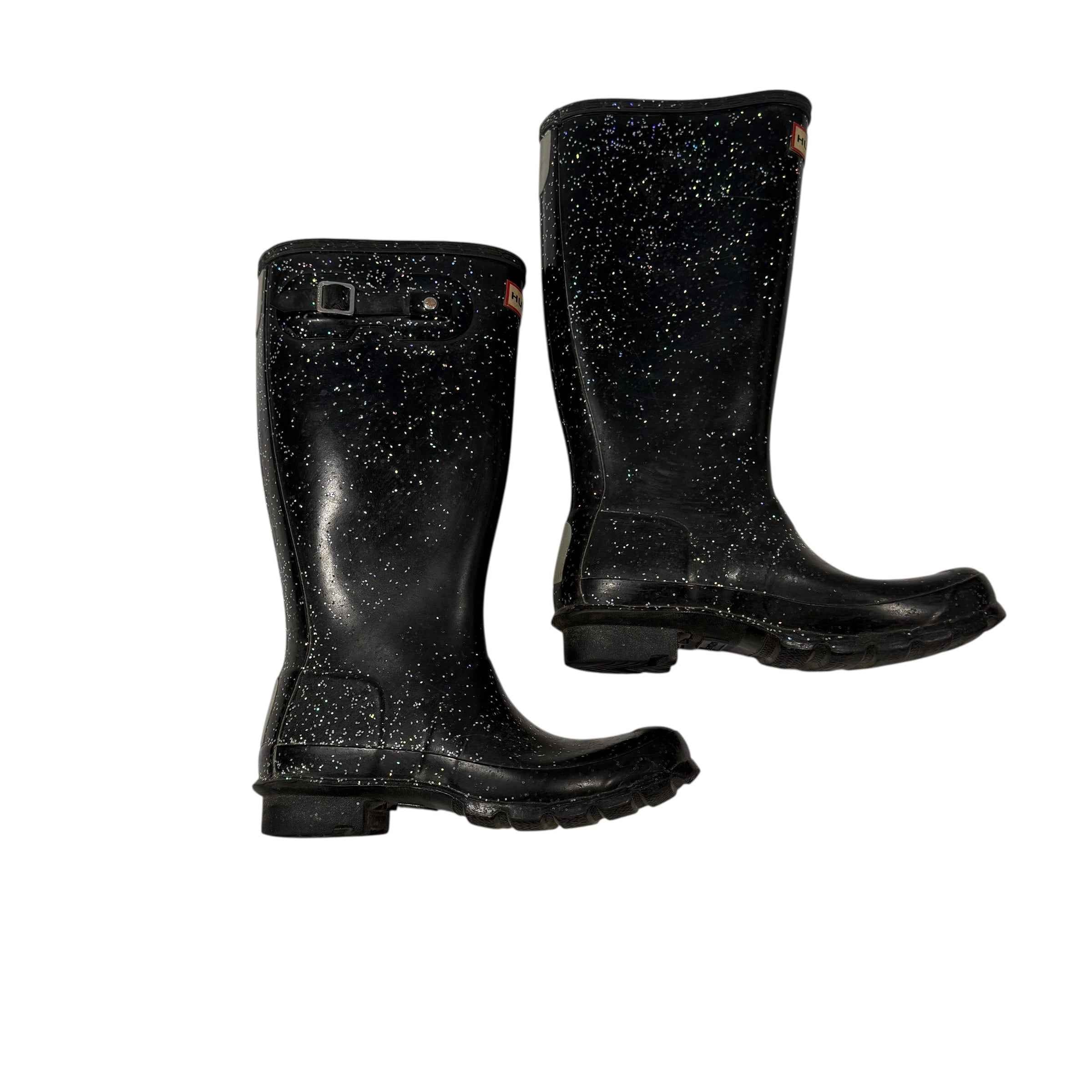 Hunter Size 5 Black Sparkle Rain Boots