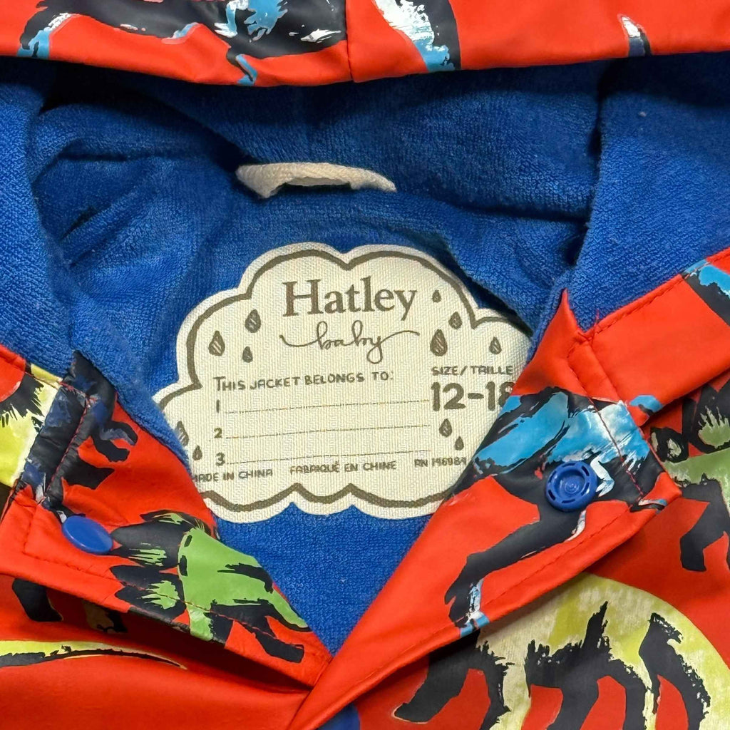 Hatley Rain Jacket 12-18 Months Red Blue Dinosaurs with Lining - Ready Kids Canada
