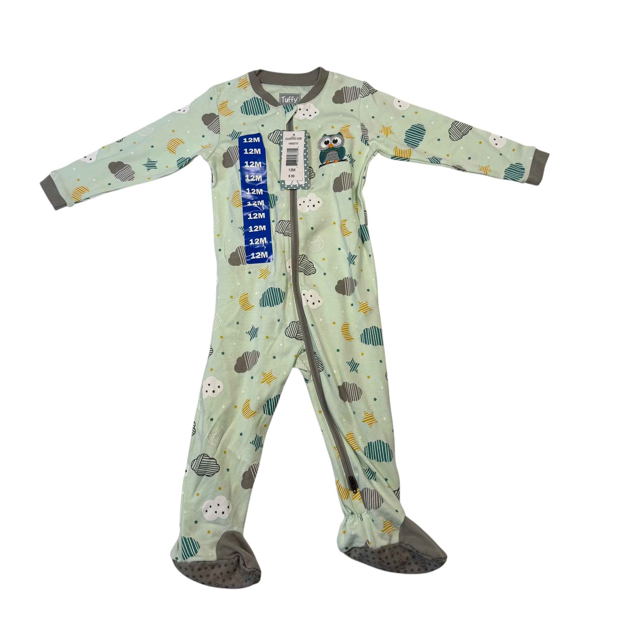 NWT Tuffy Baby Girls Footed Sleeper Pajamas – Owl & Clouds – Size 12 Months (12M) - Ready Kids Canada