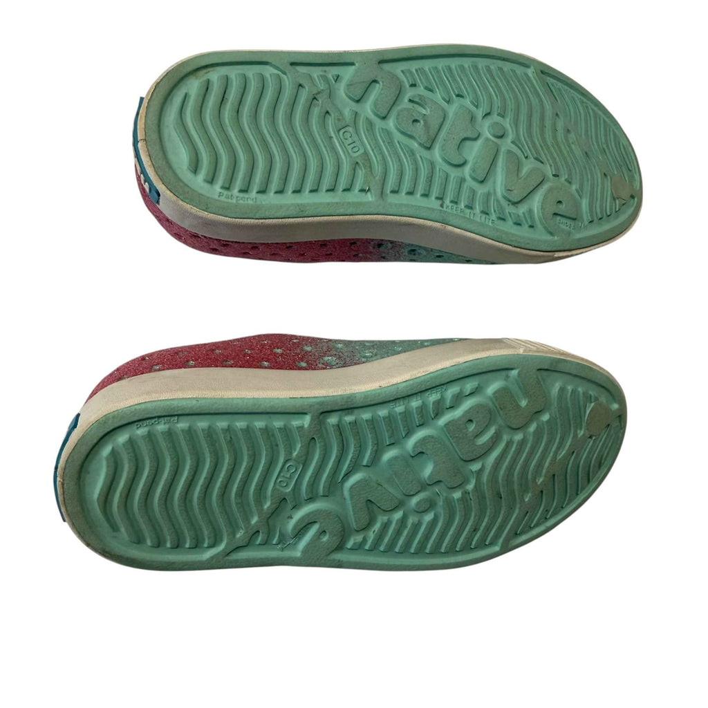 Native Shoes Kids Jefferson Bling Glitter Slip-On Water Shoes - Pink / Teal - Size C10 Toddler - Ready Kids Canada
