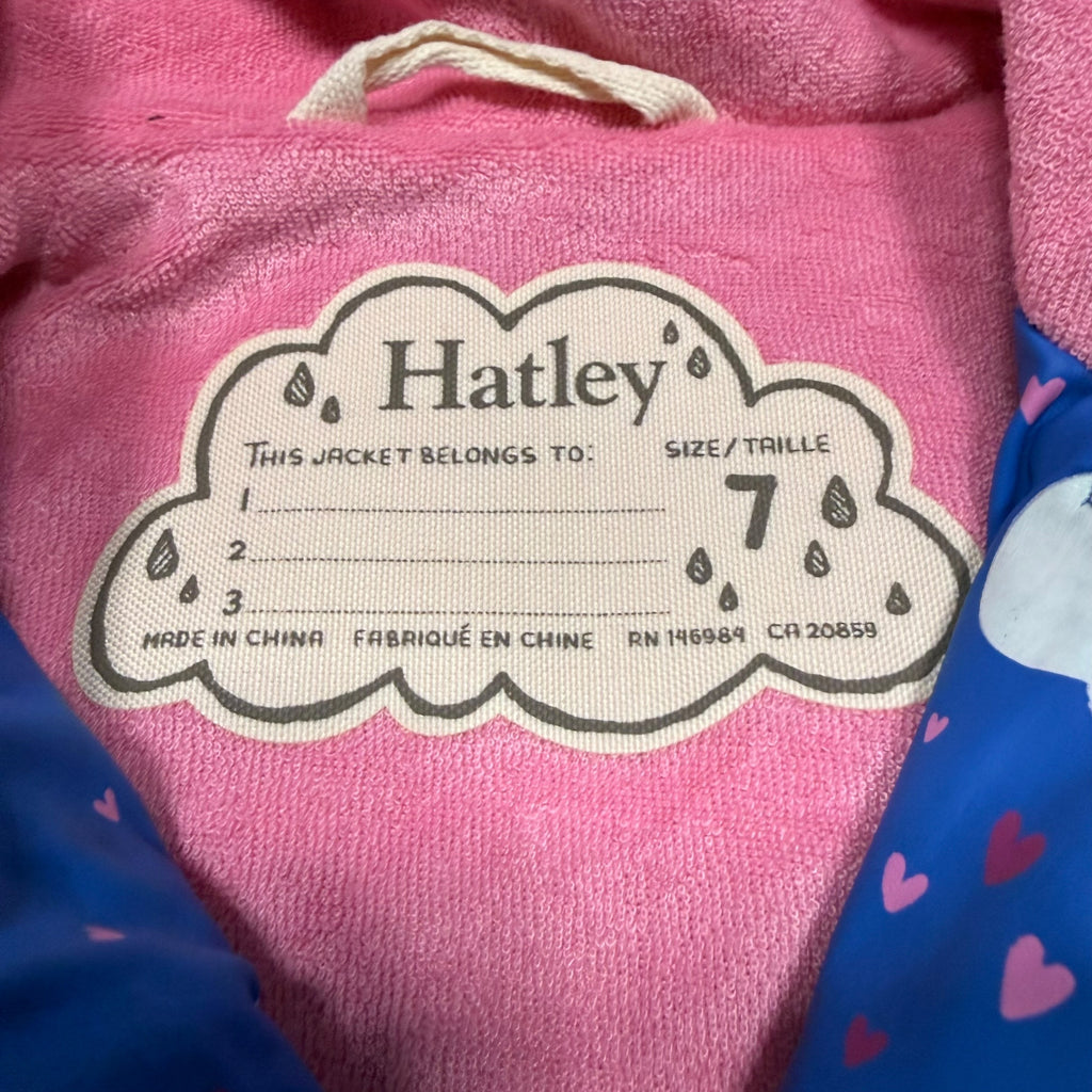 Hatley Size 7 Kids Rain Jacket Blue Pink Clouds - Ready Kids Canada