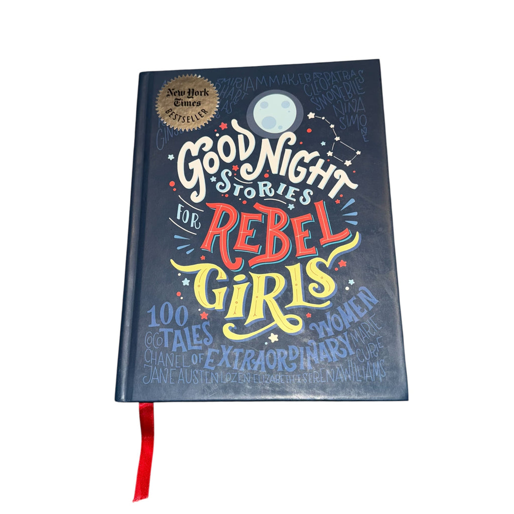 Book titled 'Good Night Stories for Rebel Girls' on a white background