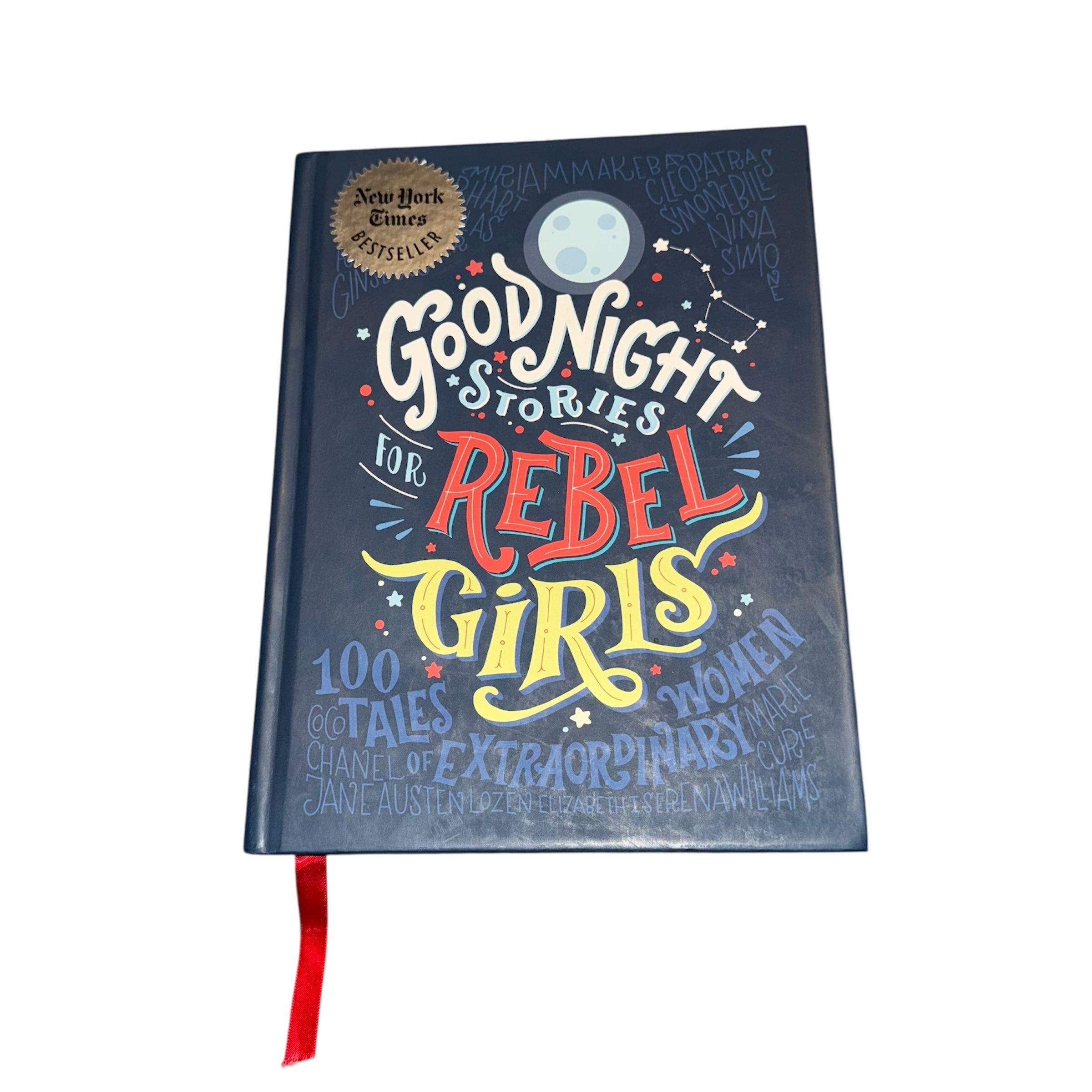 Book titled 'Good Night Stories for Rebel Girls' on a white background