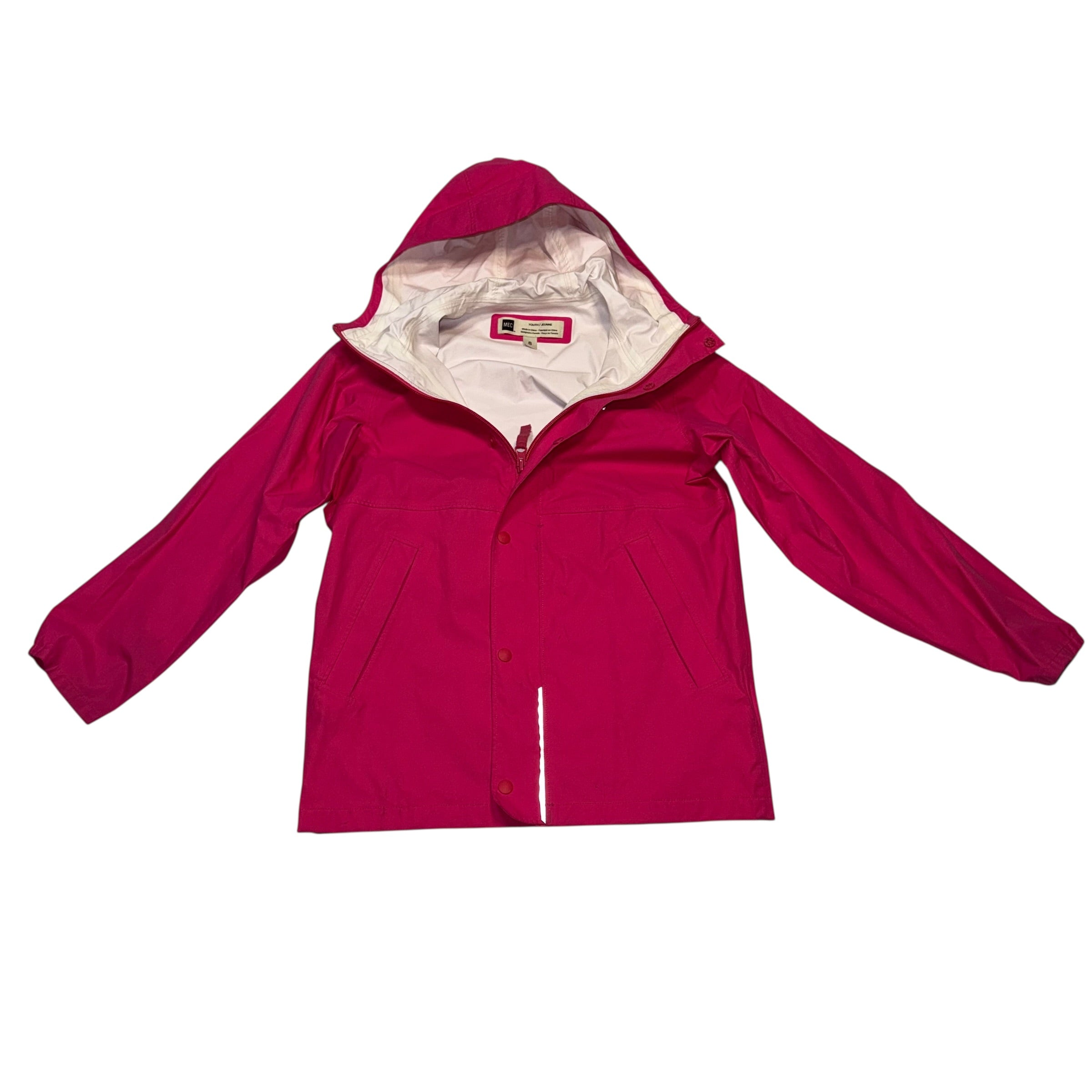 MEC Size 8 Girls Rain Jacket Coat Pink With Reflective Strips
