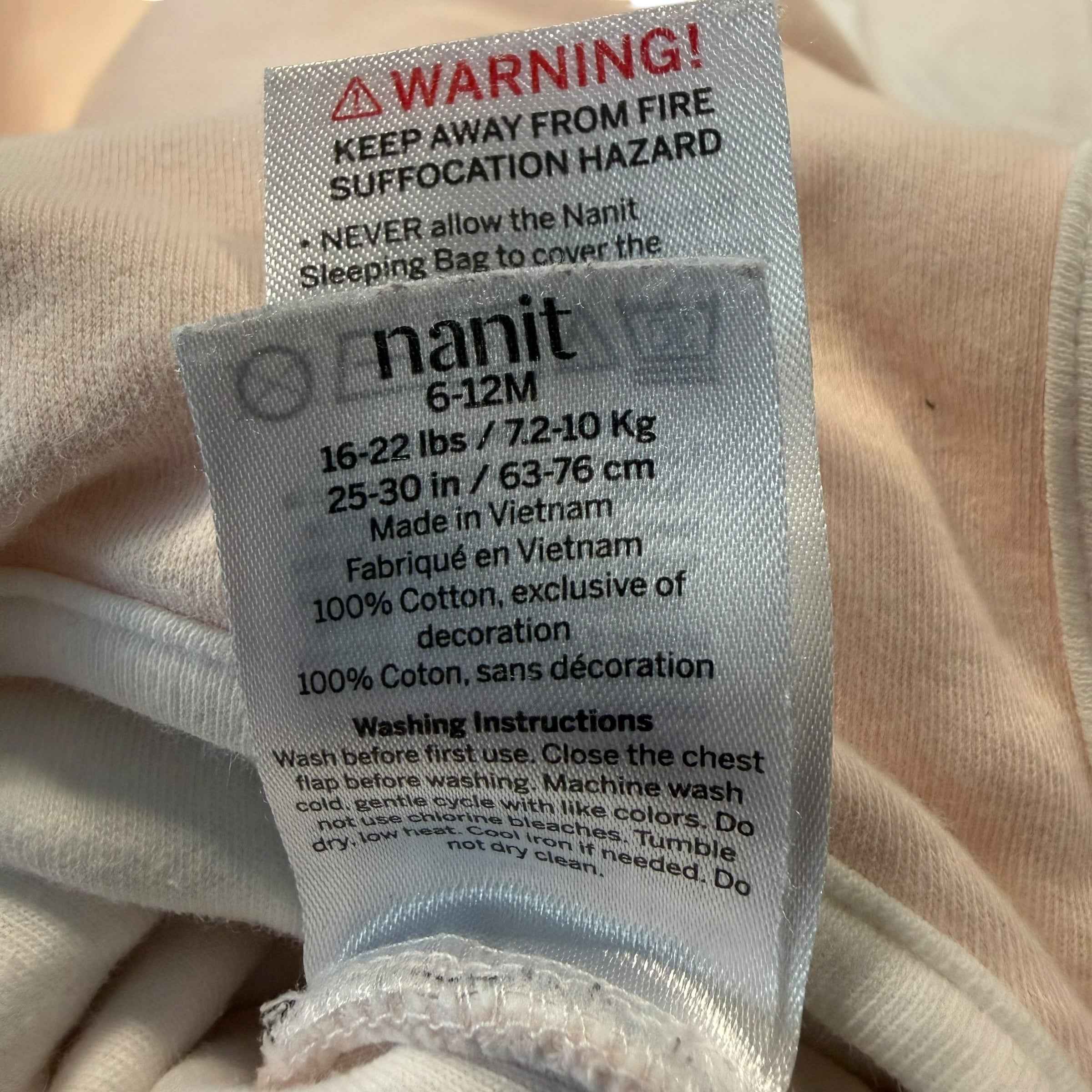Nanit Breathing Wear Baby Sleeping Bag Sleep Sack - Blush Pink - Size 6-12 Months - Ready Kids Canada
