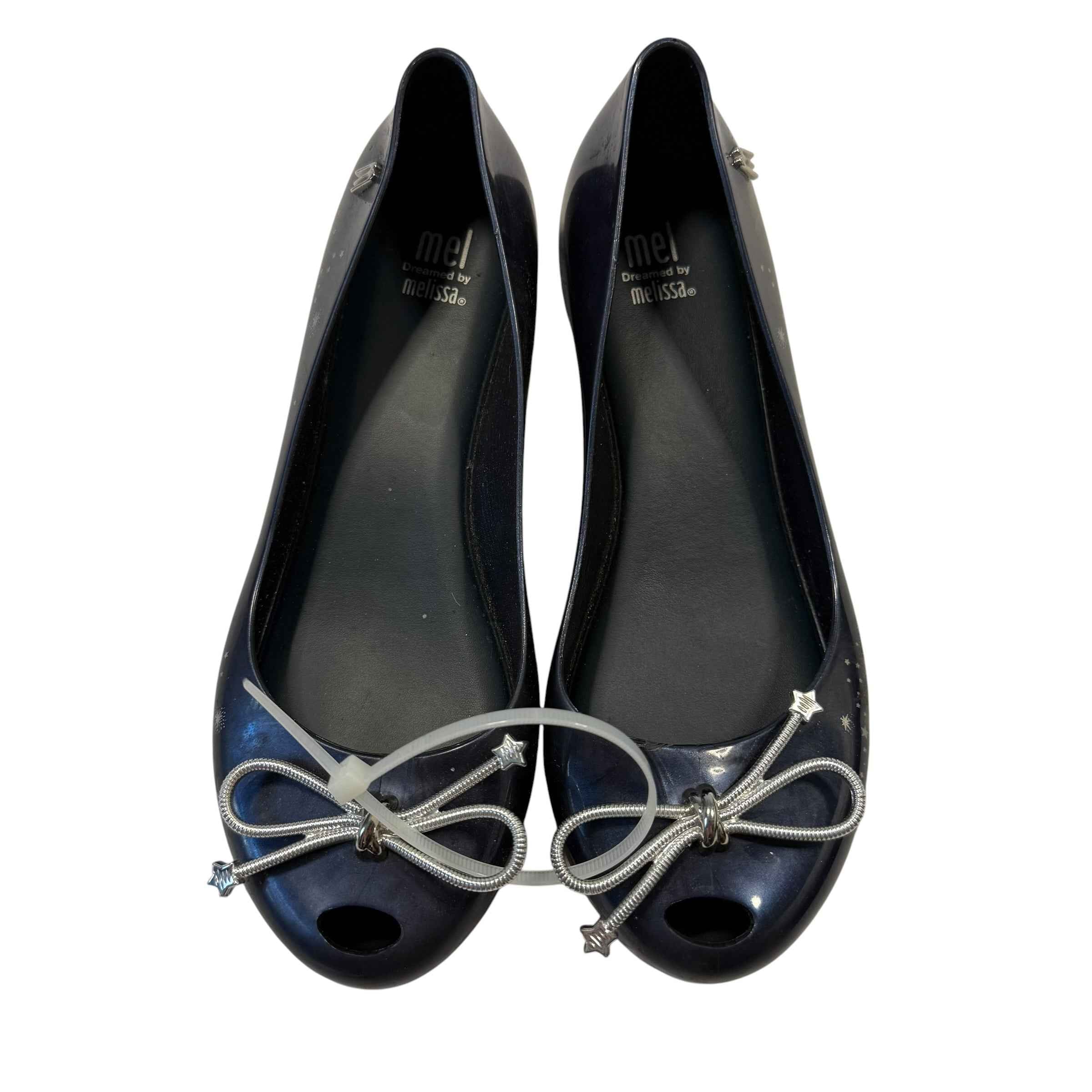 Melissa Kids Black Peep Toe Bow Stars Jelly Flats - US Size 4 Big Kid - Ready Kids Canada