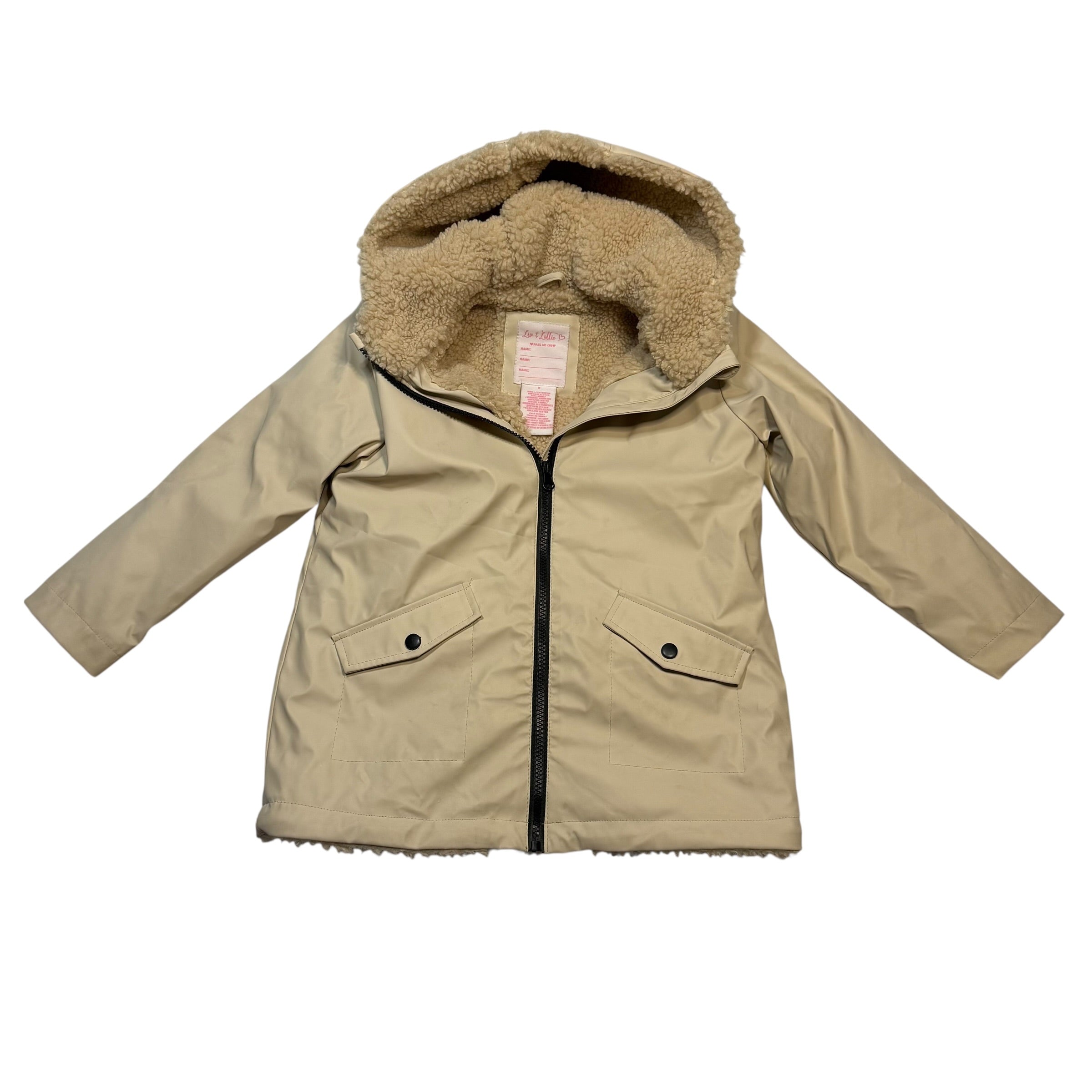 Liv & Lottie Size 6 Sherpa Lined Rain Jacket Coat Cream