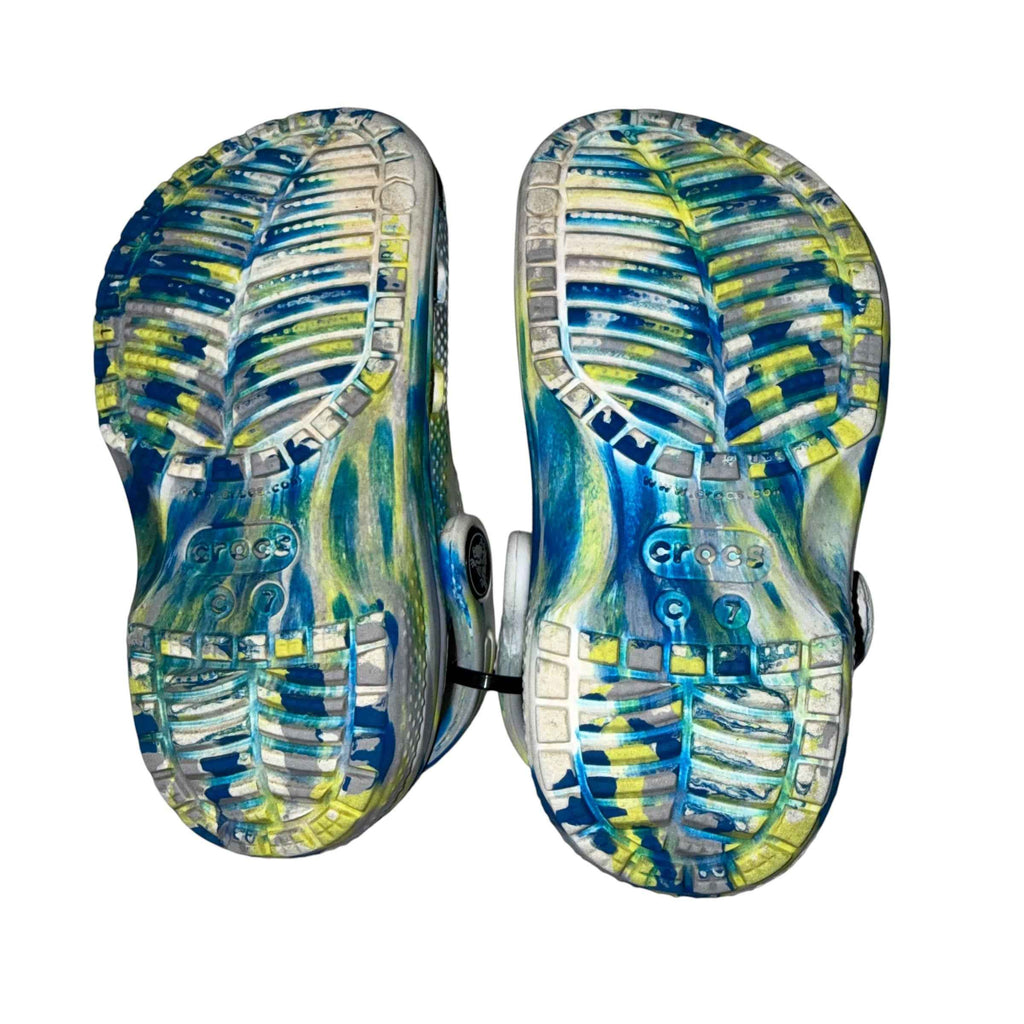 Crocs Kids' Classic Marbled Clog (Blue, Green & White) size 7 C7 Blue Green White - Ready Kids Canada