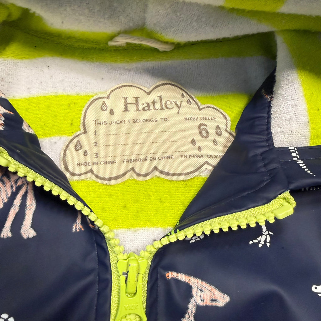 Hatley Size 6 Zip up Colour Changing Lined Rain Jacket Coat Dinosaurs