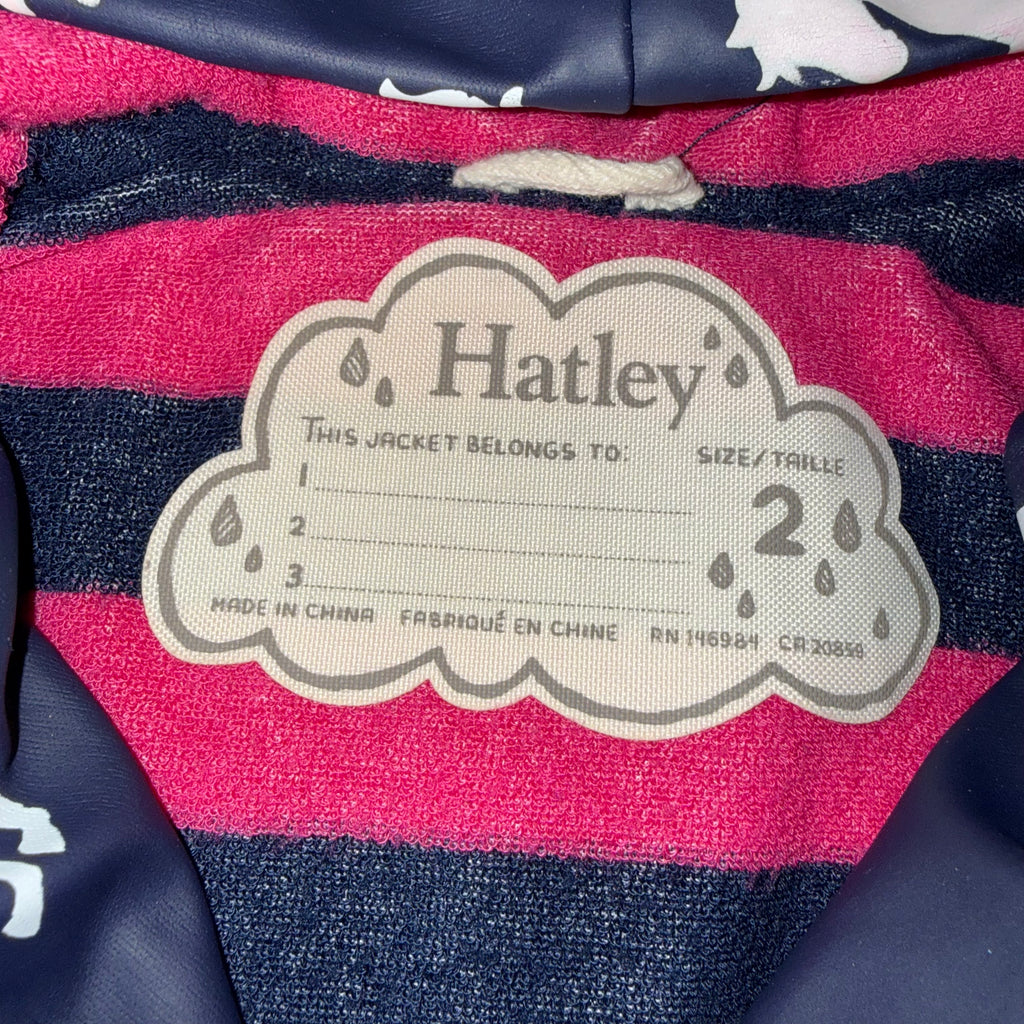 Hatley size 2 rain jacket coat colour changing horses pattern waterproof