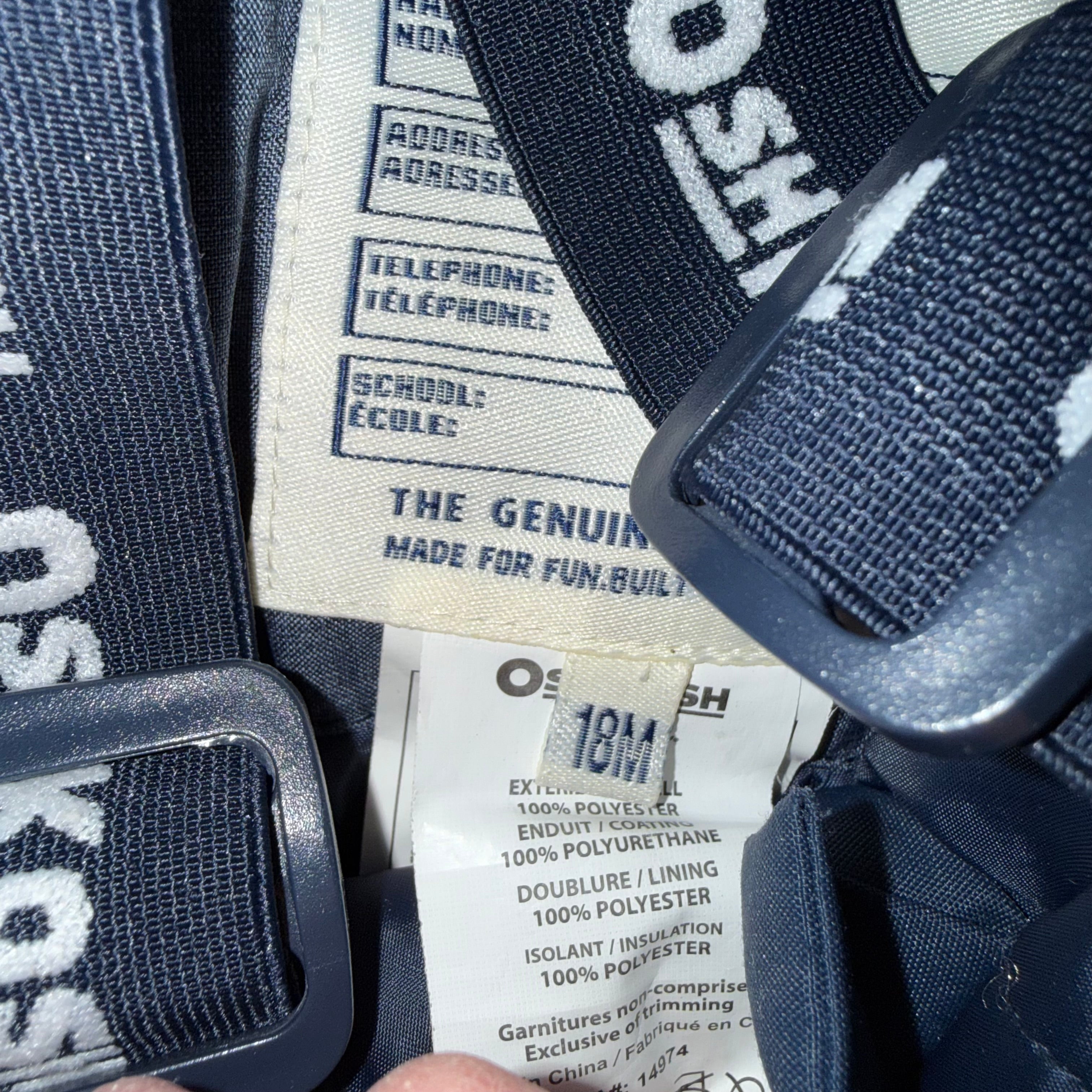 OshKosh 18 month snowsuit jacket and pants gray navy blue with fur hood