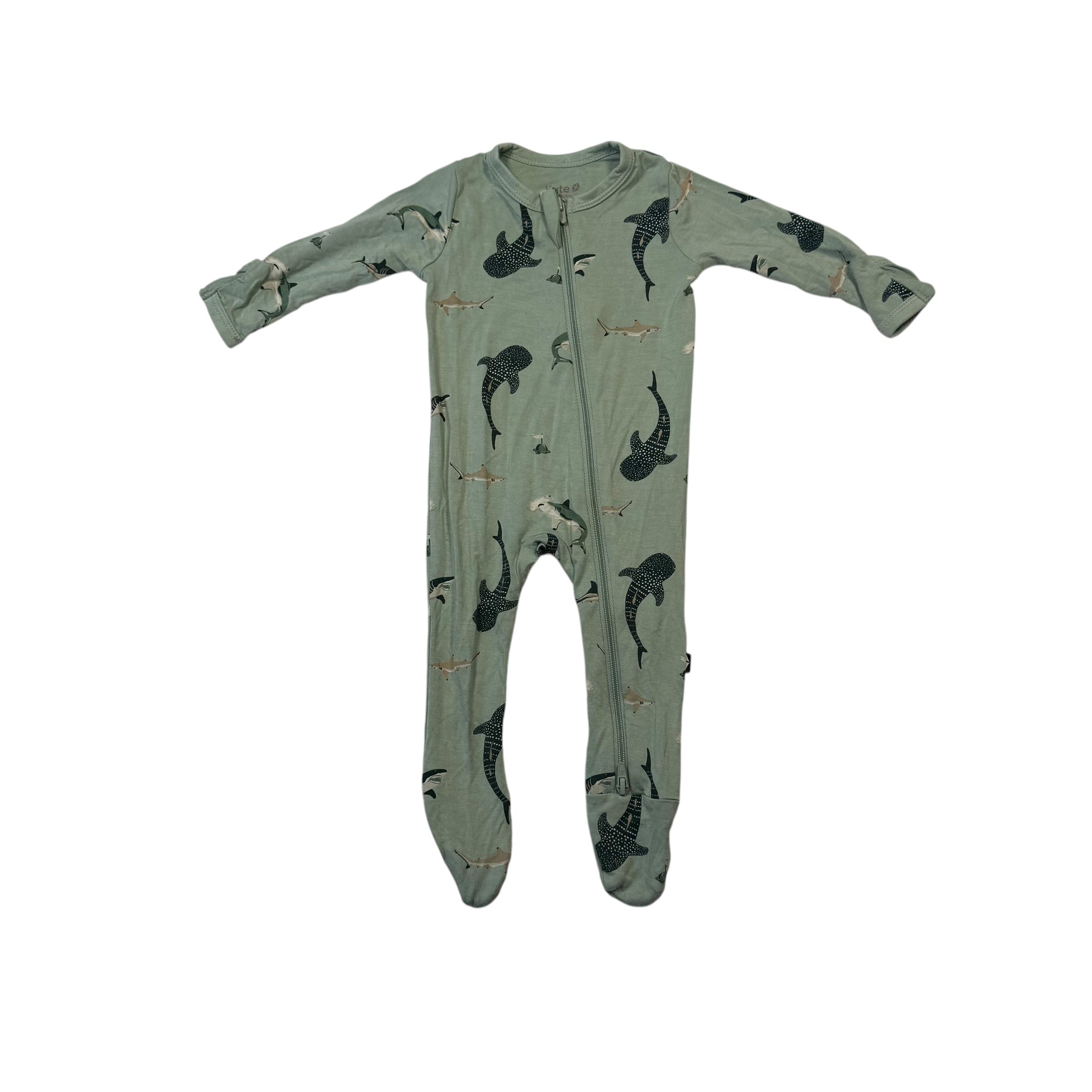 Kyte Baby Printed Zippered Footie – Stream Shark (Size 0-3 Months) - Ready Kids Canada