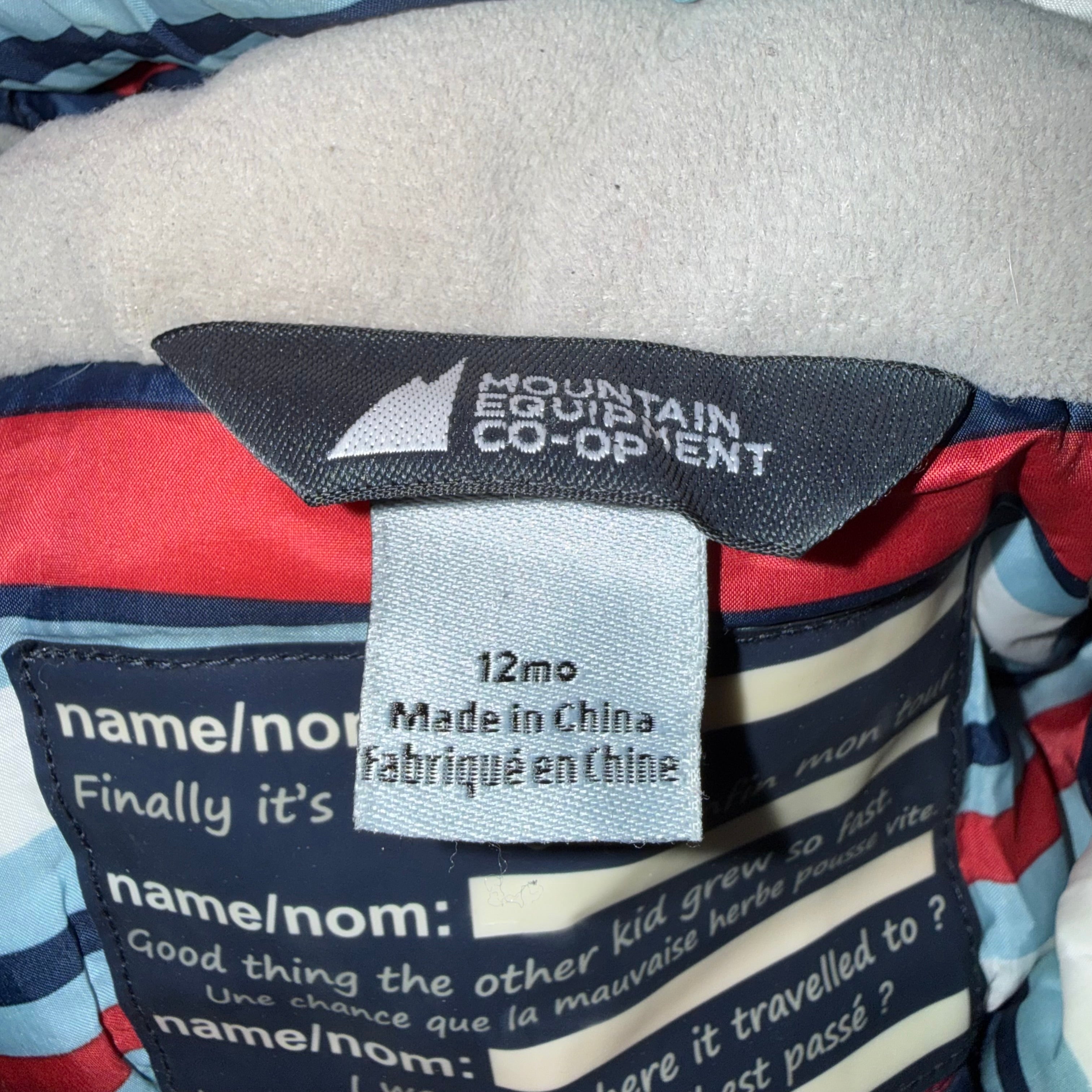 MEC toaster suit 12 months warm snowsuit with dual zippers for diaper changes