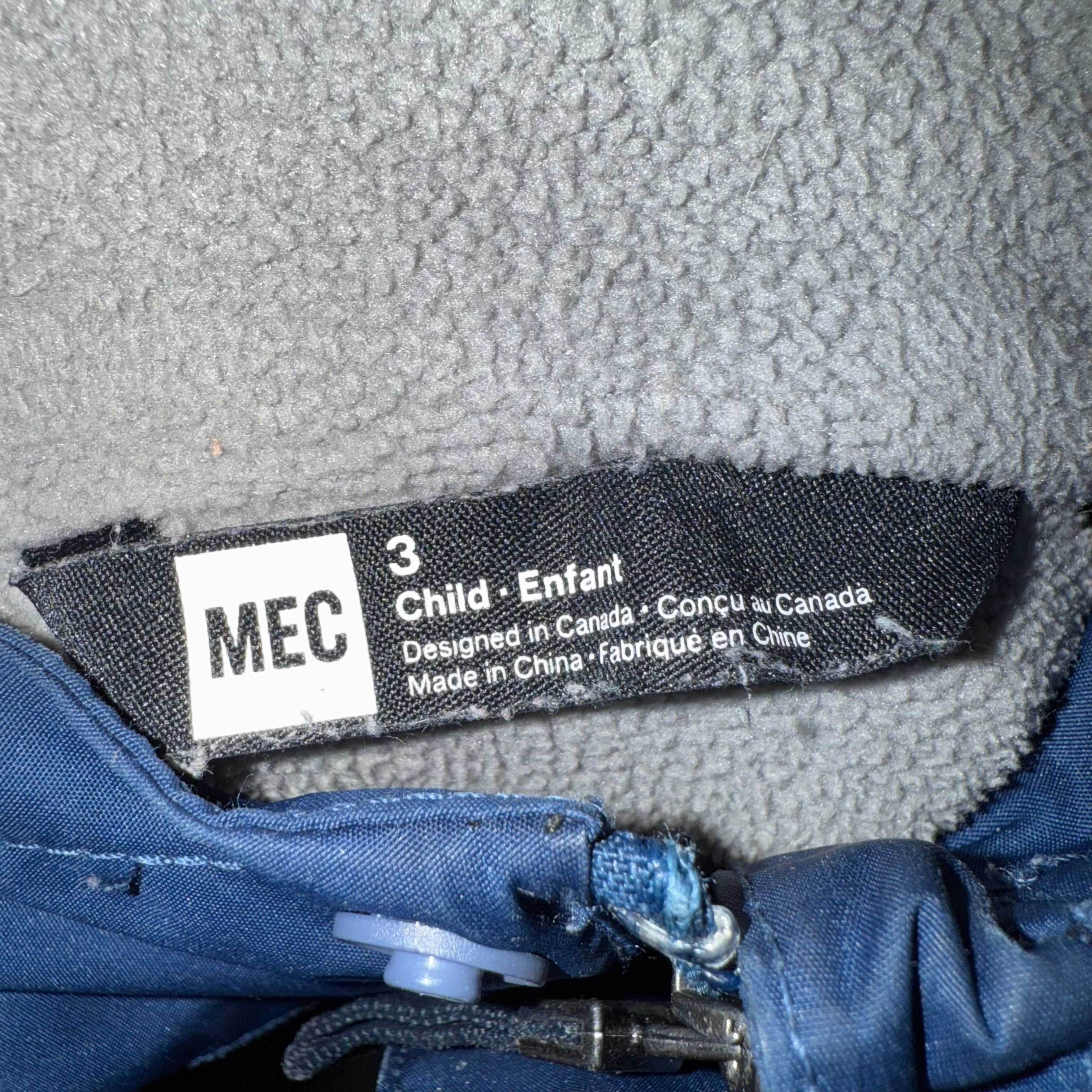 MEC Aquanator toddler size 3 fleece lined rain jacket waterproof