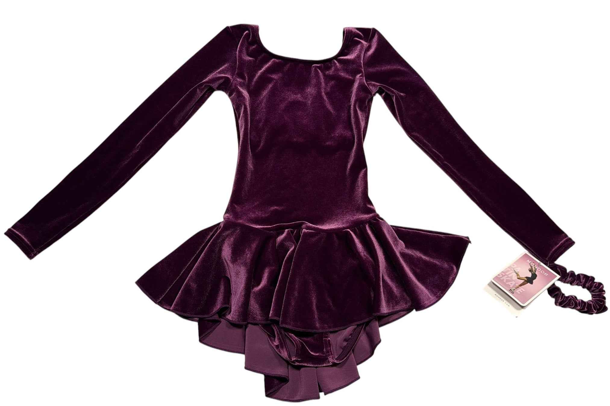 Mondor Burgundy Velvet Glitter Figure Skating Dress NEW BNWT with Scrunchie 8-10 Years