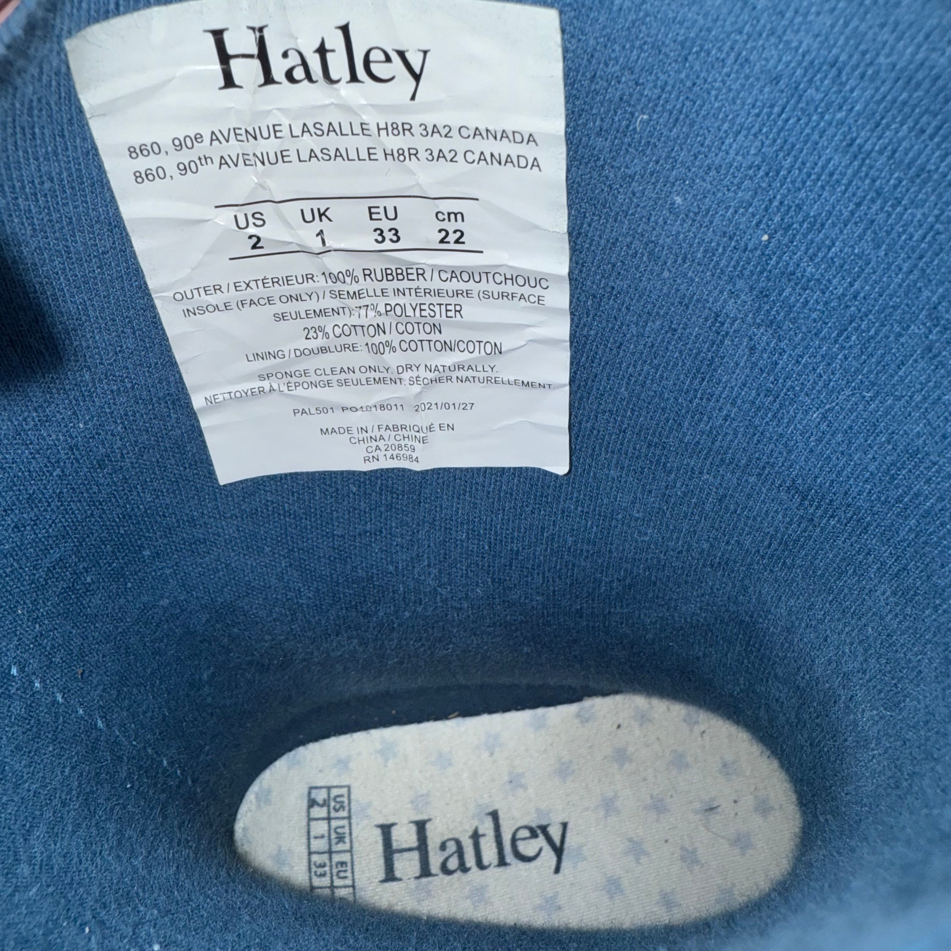 Hatley pink and navy matte big kids size 2 rain boots waterproof