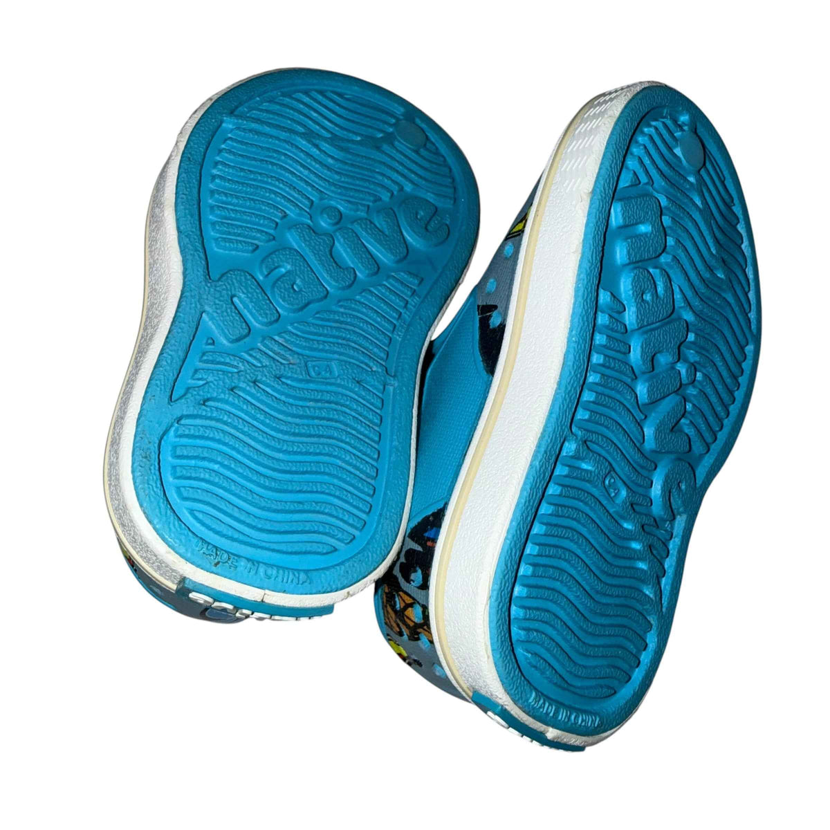 Native Shoes Kids' Jefferson Print "Boom Pow" Edition (Resting Blue & Grey) Little Kid Size 4 Toddler - Ready Kids Canada