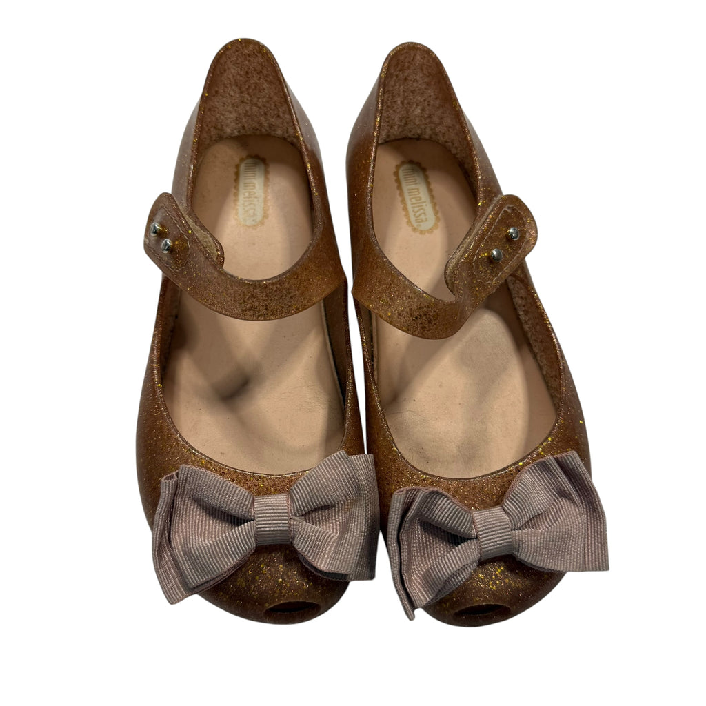 Mini Melissa Ultragirl Rose gold Glitter Bow Little Kid 11 - Ready Kids Canada