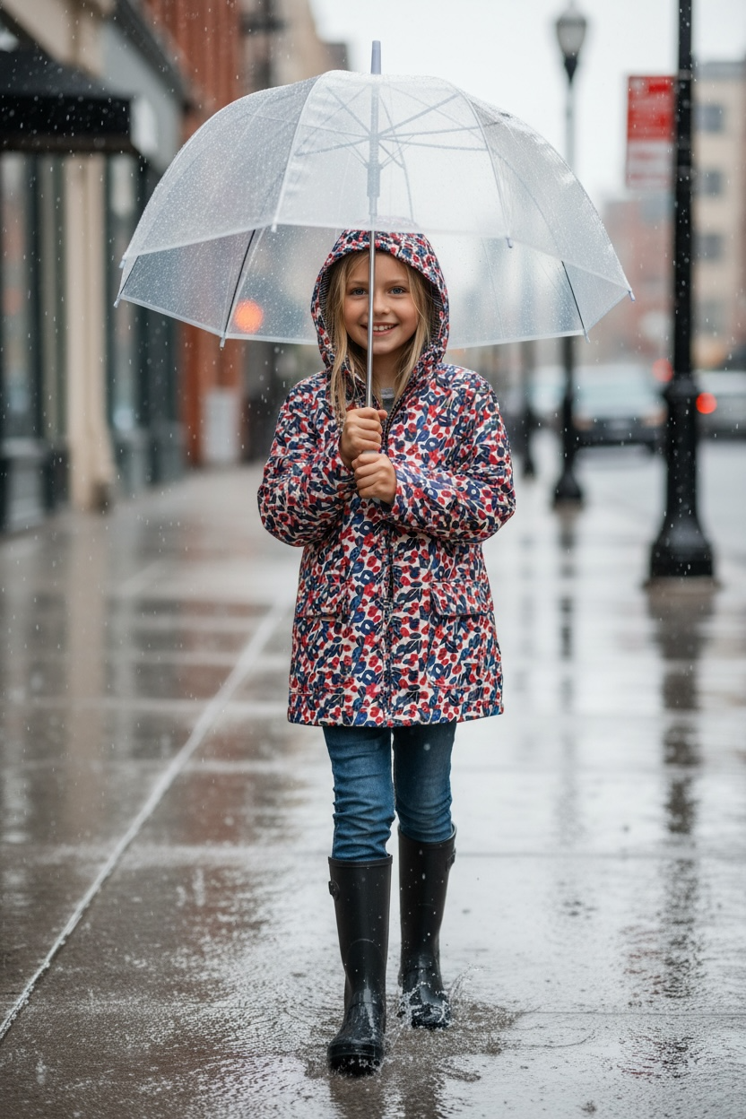 Petit Bateau Kids Size 8 Lined Rain Jacket Cherry Pattern - Ready Kids Canada