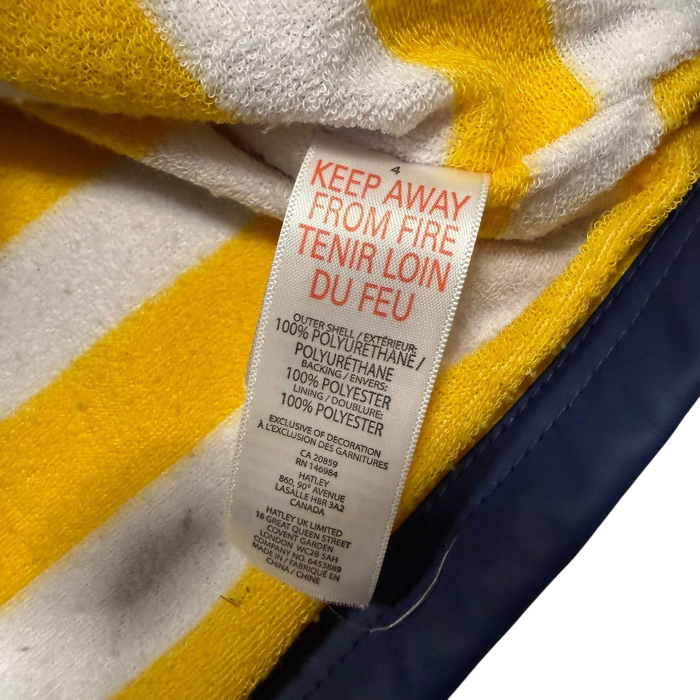 Hatley Size 4 Zip Up Rain Jacket Navy Yellow White Stripes