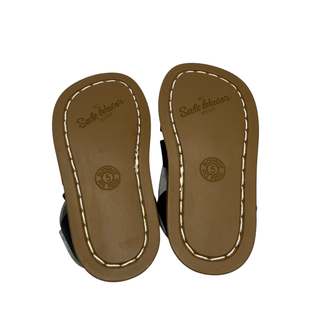 Saltwater sandals in Navy and tan leather, toddler size 5