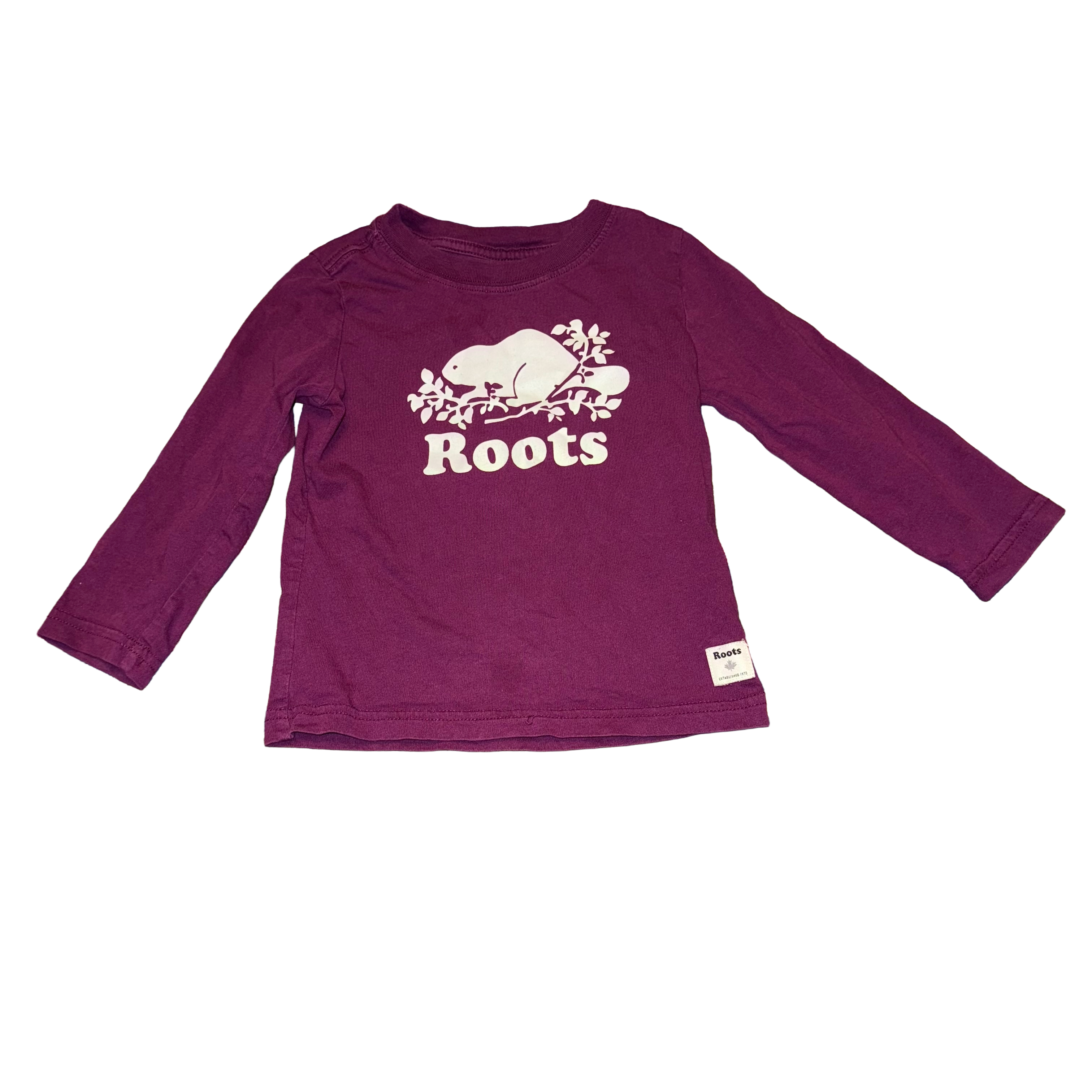 Roots 2T long sleeve original cooper beaver t-shirt maroon - Ready Kids Canada