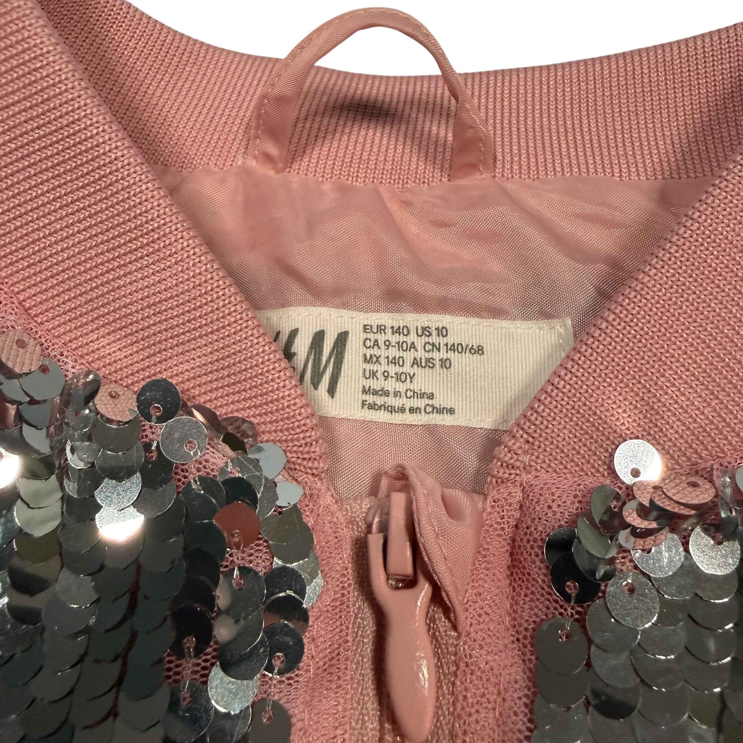 H&M Kids’ Sequined Bomber Jacket – Pink & Silver Ombré Size 10 Kids