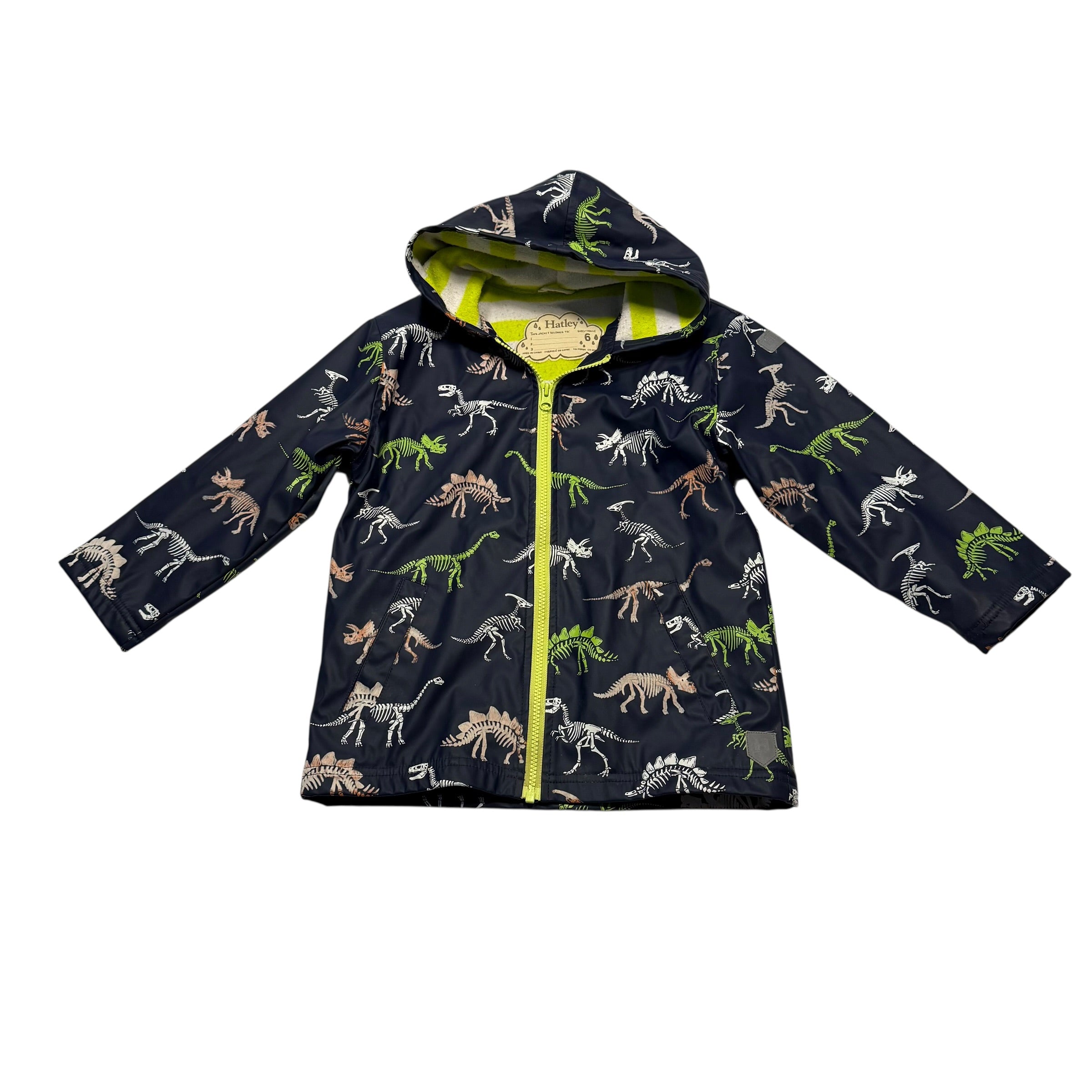 Hatley Size 6 Zip up Colour Changing Lined Rain Jacket Coat Dinosaurs