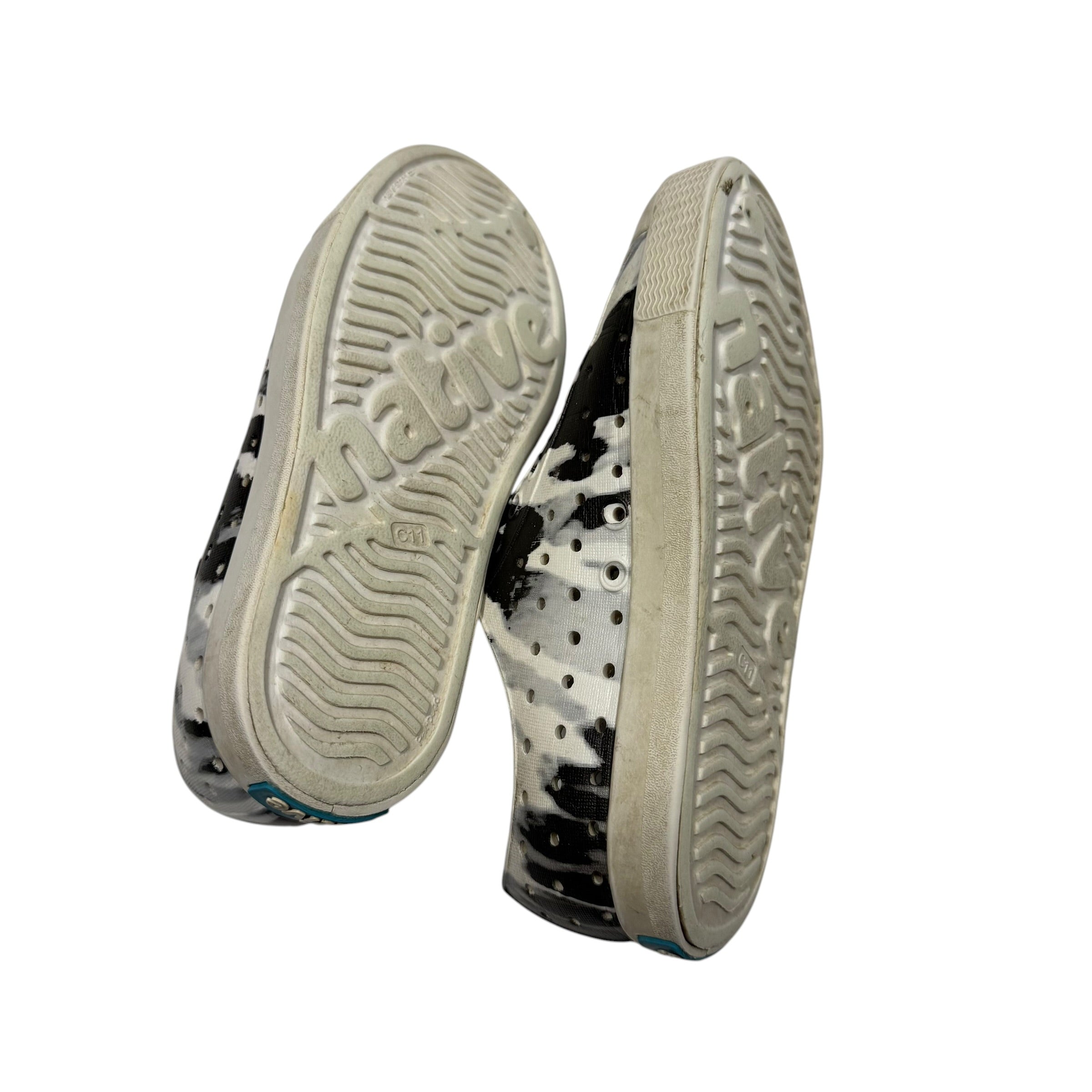 Native Shoes C11 Black White Tie Dye Slip Ons - Ready Kids Canada
