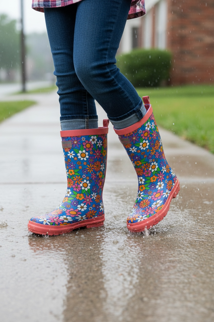 Hatley Kids' Retro Floral Matte Rain Boots in Big Kid Size 4 - Ready Kids Canada